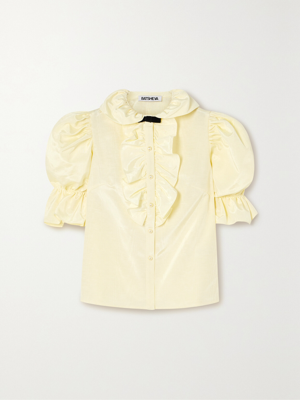 Batsheva - Lou Faux Pearl-embellished Ruffled Moire Blouse - Cream