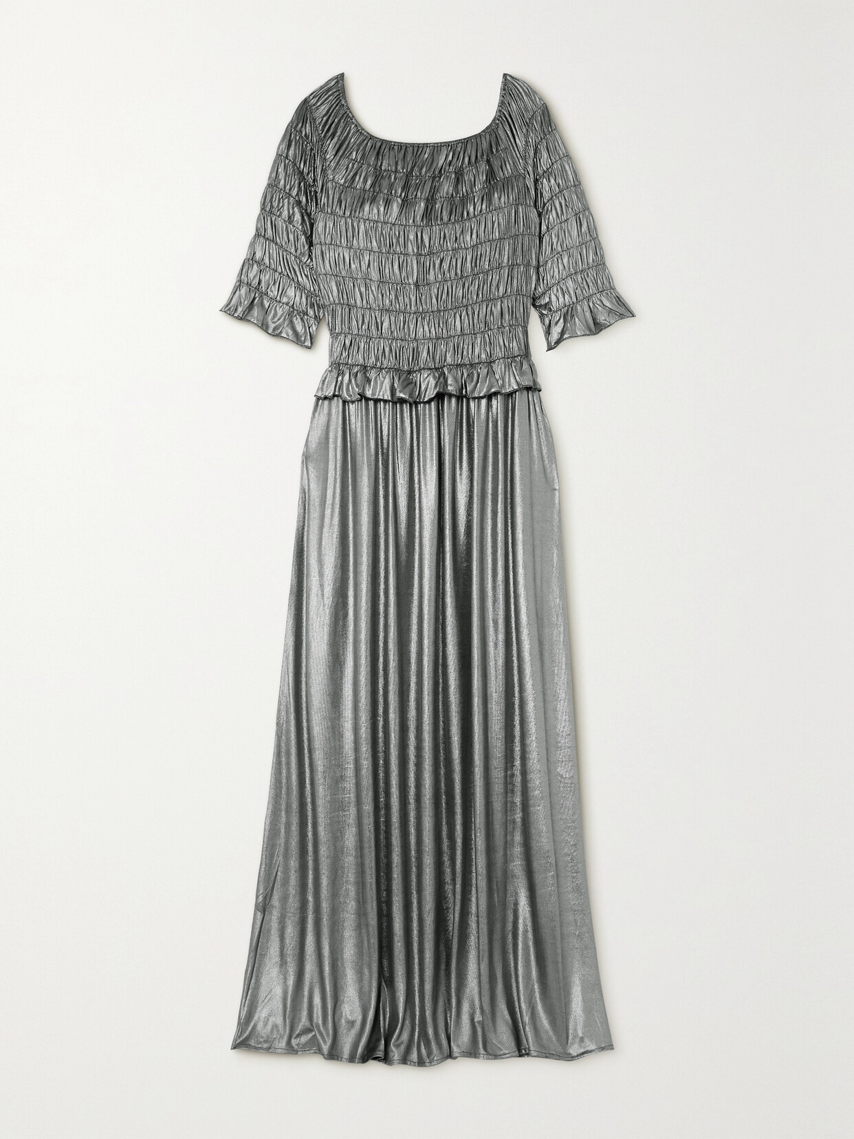 Batsheva - Oak Smocked Metallic Stretch-lamé Maxi Dress - Silver