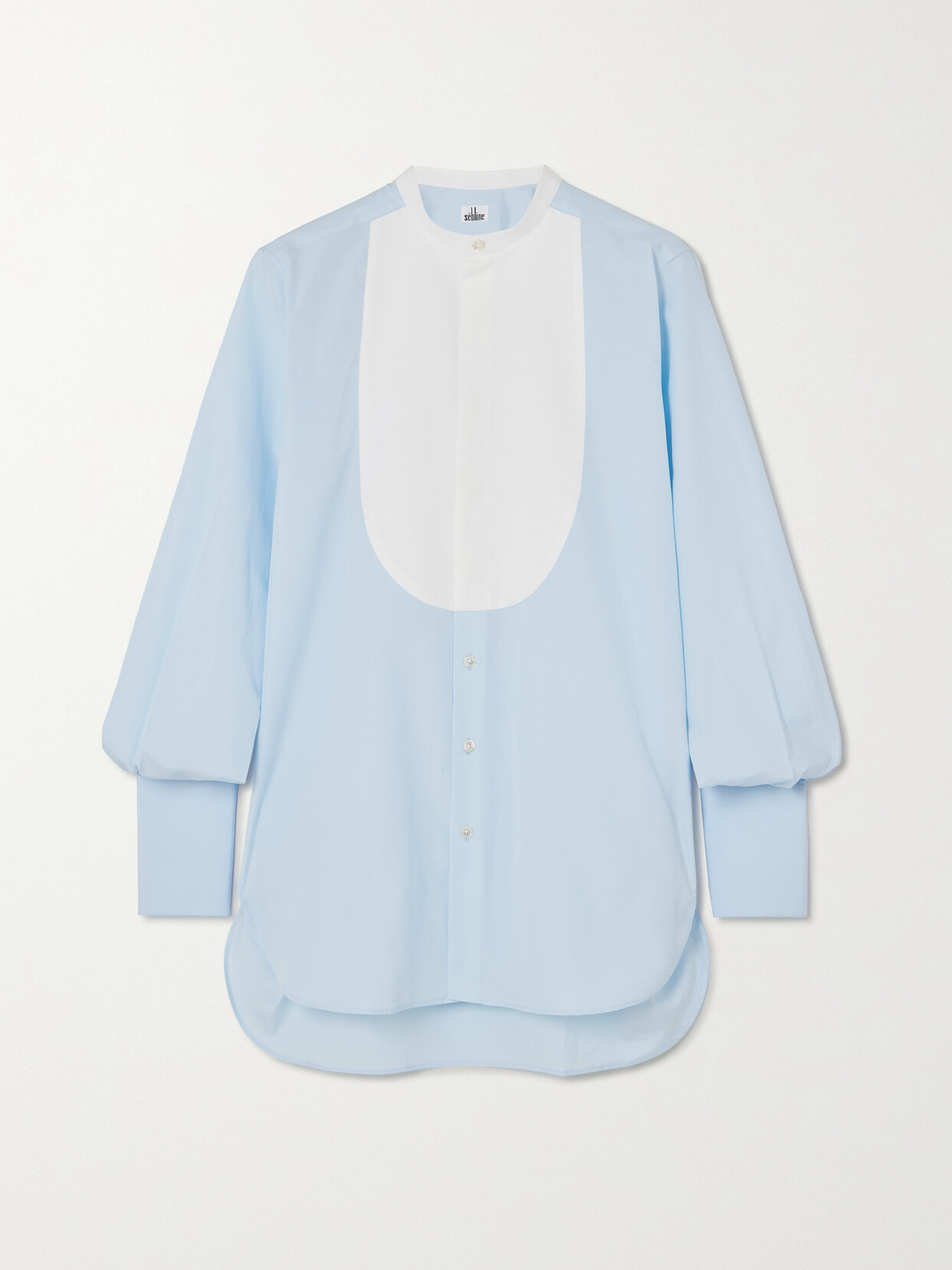 Sebline Bunny Piqué-trimmed Cotton-poplin Shirt - Blue