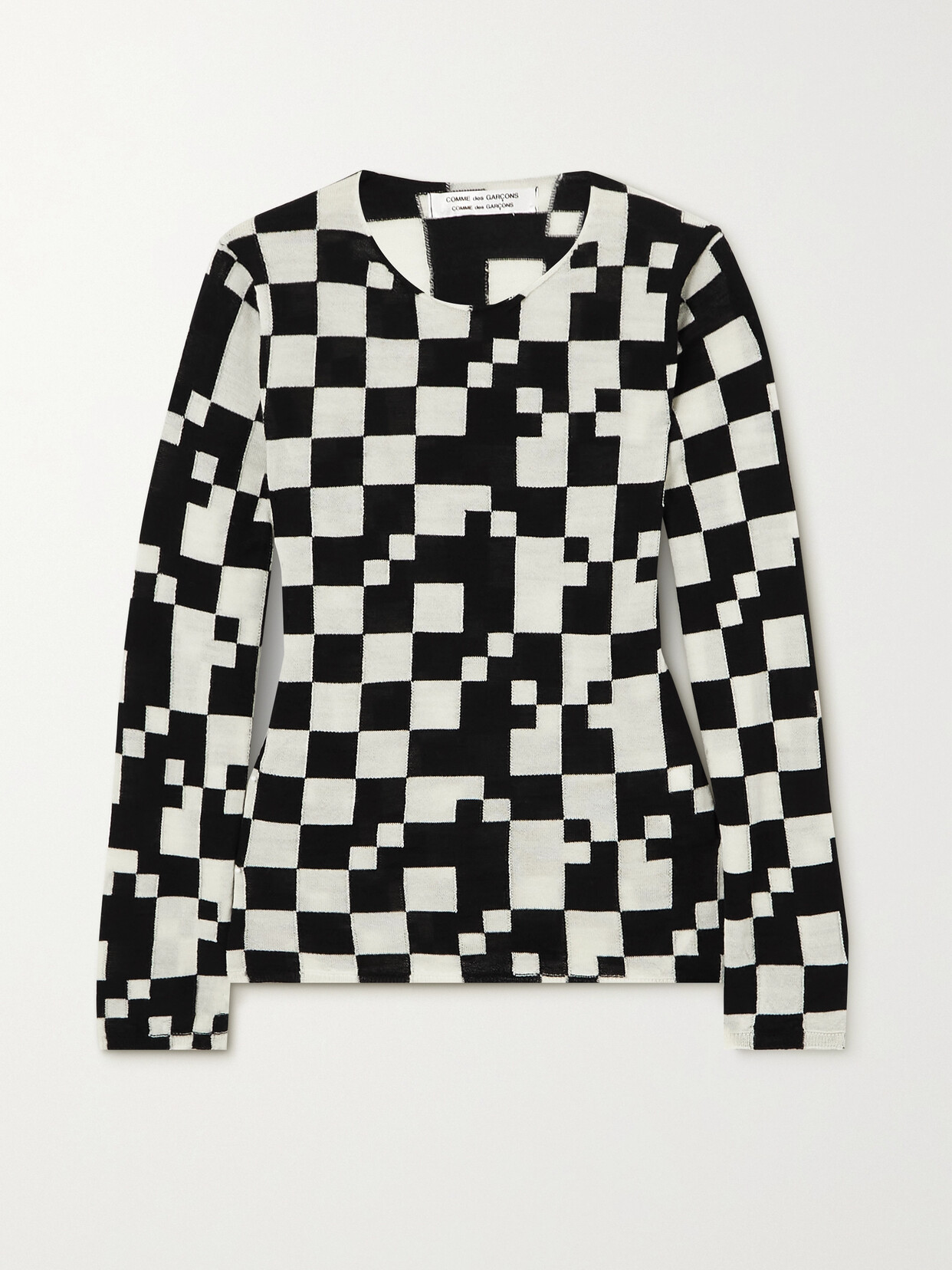 Comme Des Garçons Comme Des Garçons Checked Intarsia Wool Sweater In Black