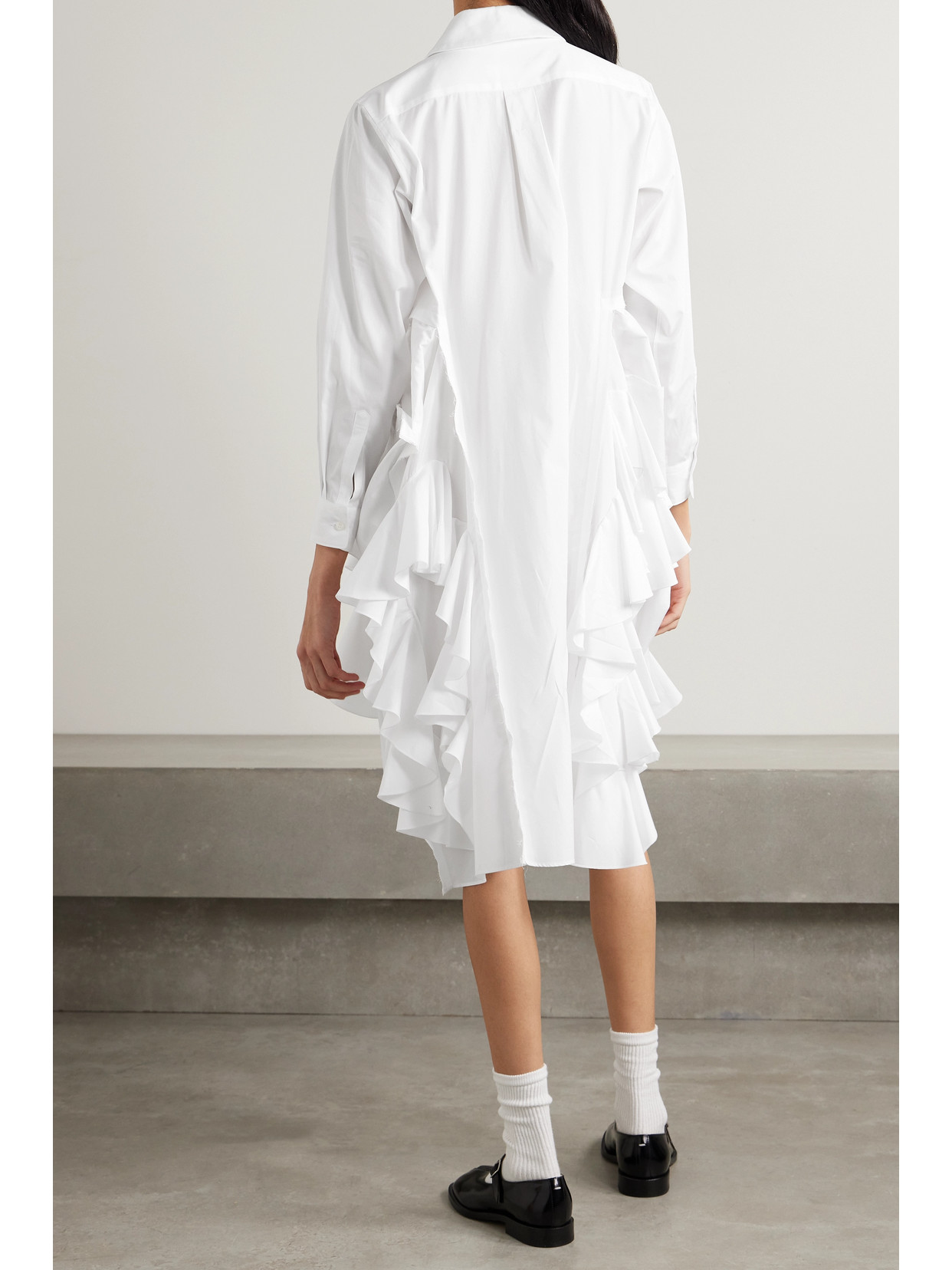 Comme Des Garçons Comme Des Garçons ruffled-hem cotton shirt dress - White