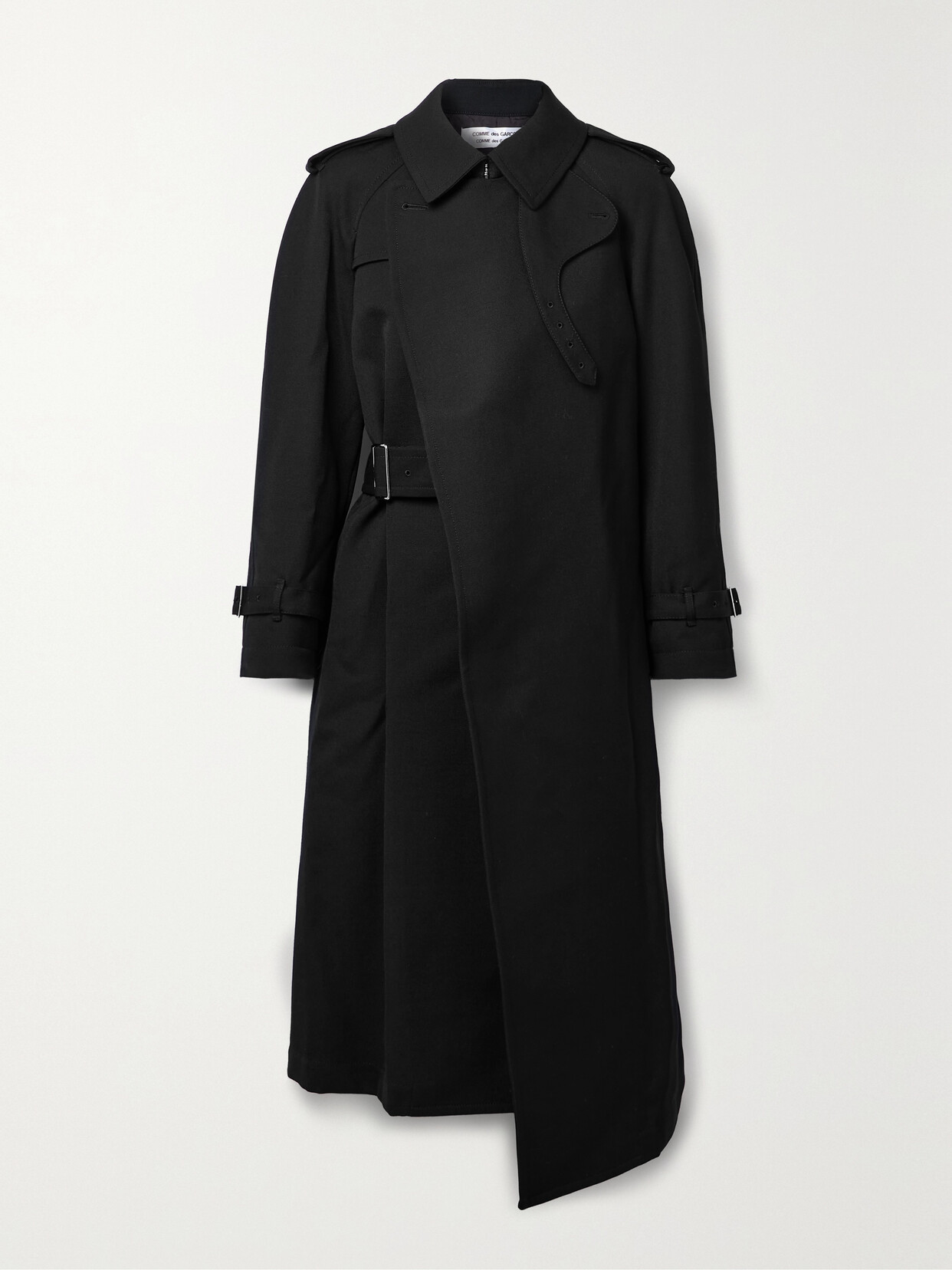 Comme des Garçons Comme des Garçons - Asymmetric Belted Wool-gabardine Trench Coat - Black