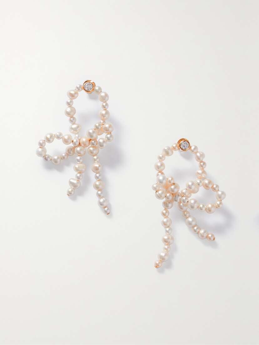 Completedworks + Net Sustain Loop-the-loop Recycled Gold Vermeil, Pearl And Cubic Zirconia Earrings