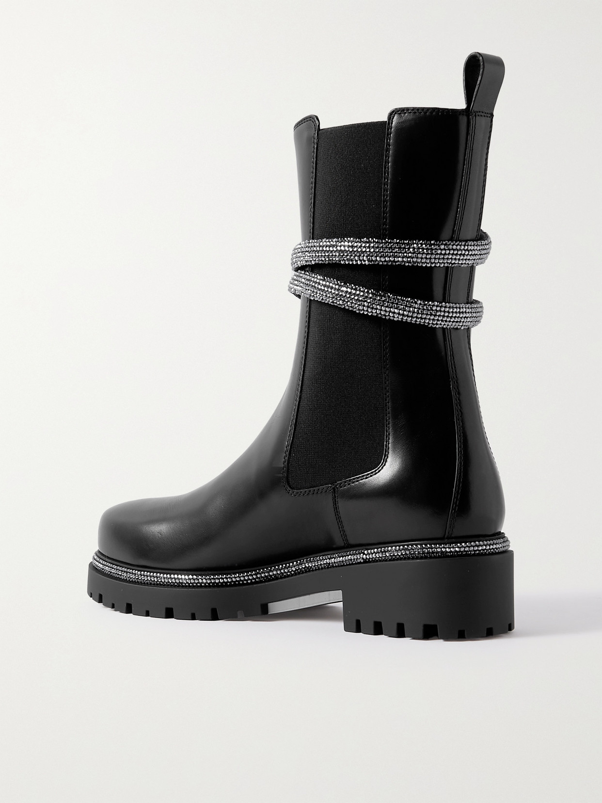 René Caovilla Cleo Crystal-embellished Leather Chelsea Boots In Black