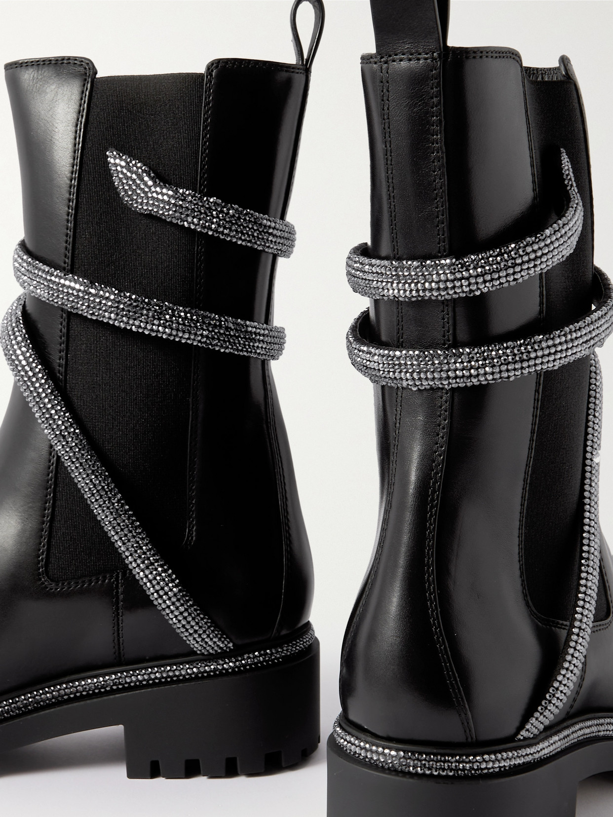 René Caovilla Cleo Crystal-embellished Leather Chelsea Boots In Black