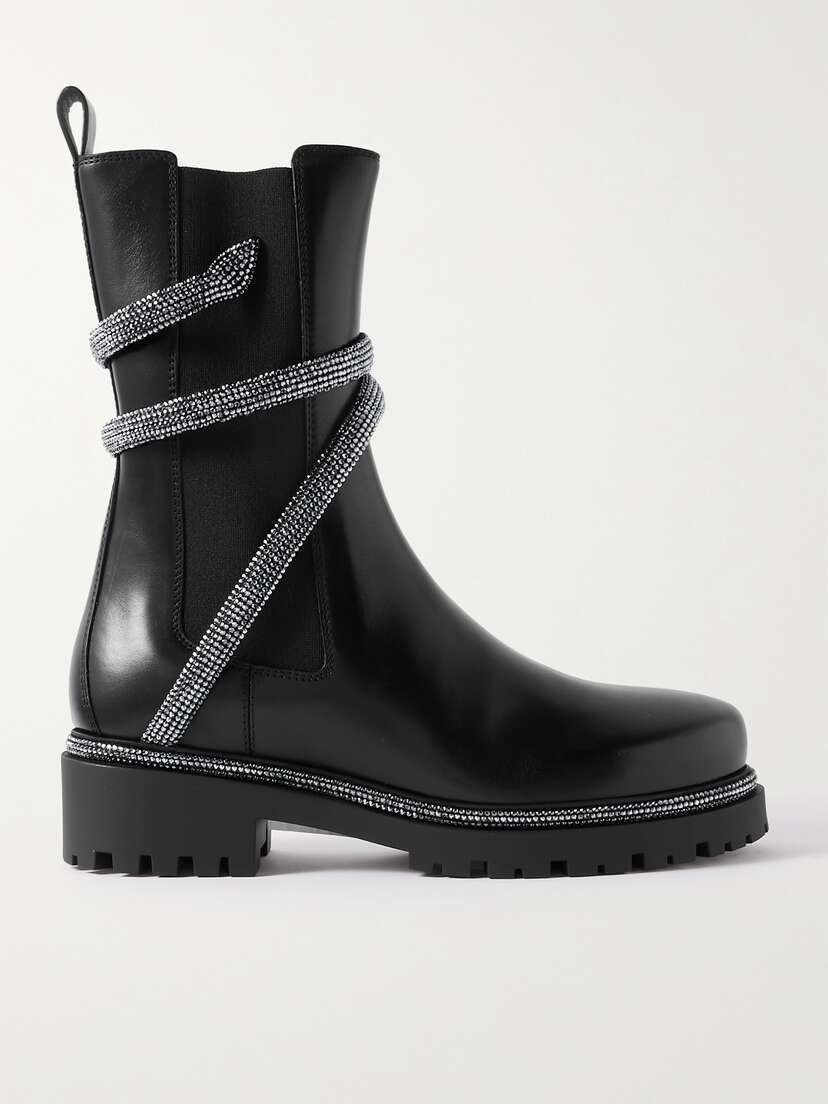 René Caovilla Cleo Crystal-embellished Leather Chelsea Boots