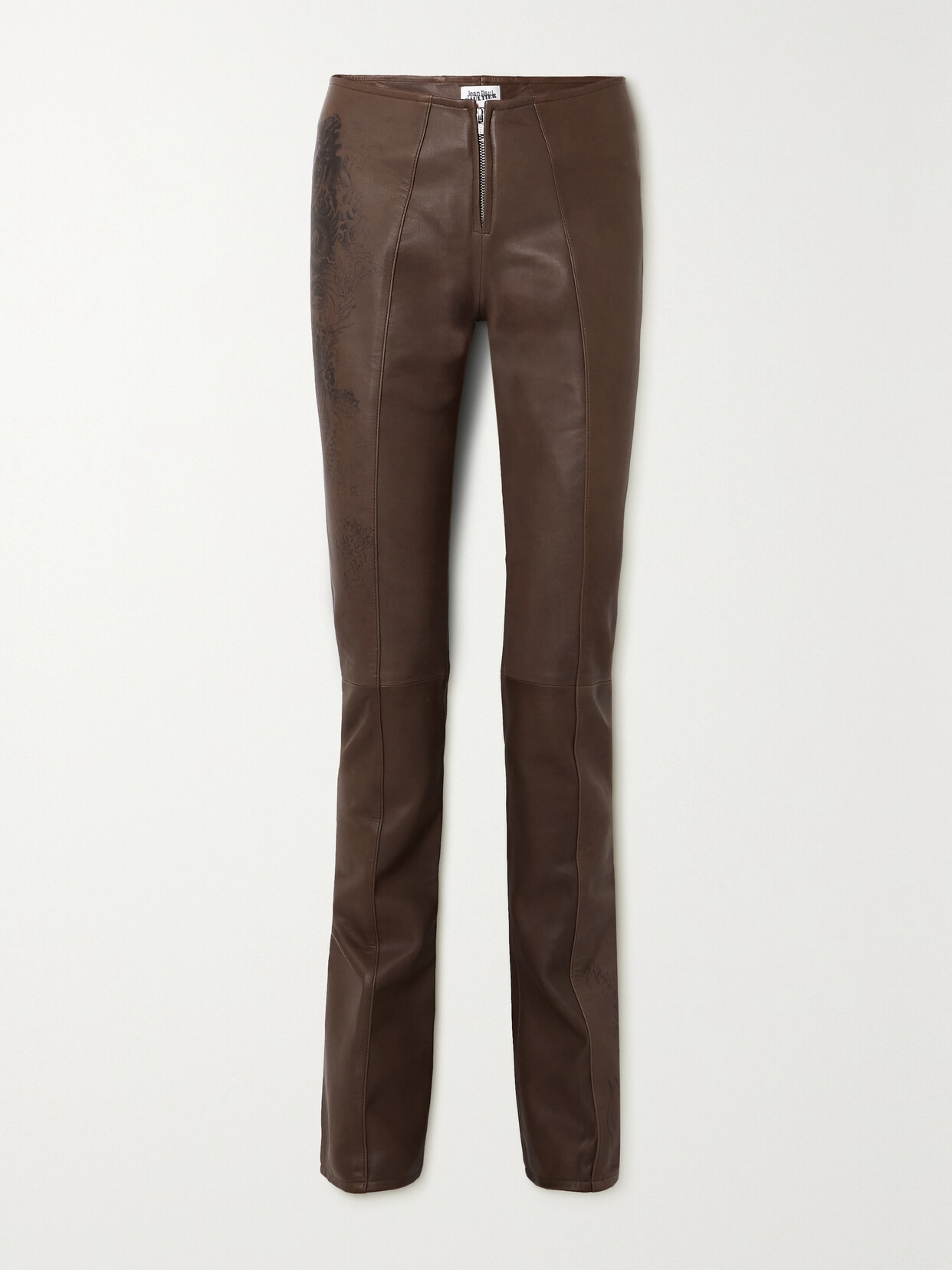 Jean Paul Gaultier Printed Leather Bootcut Trousers In Brown