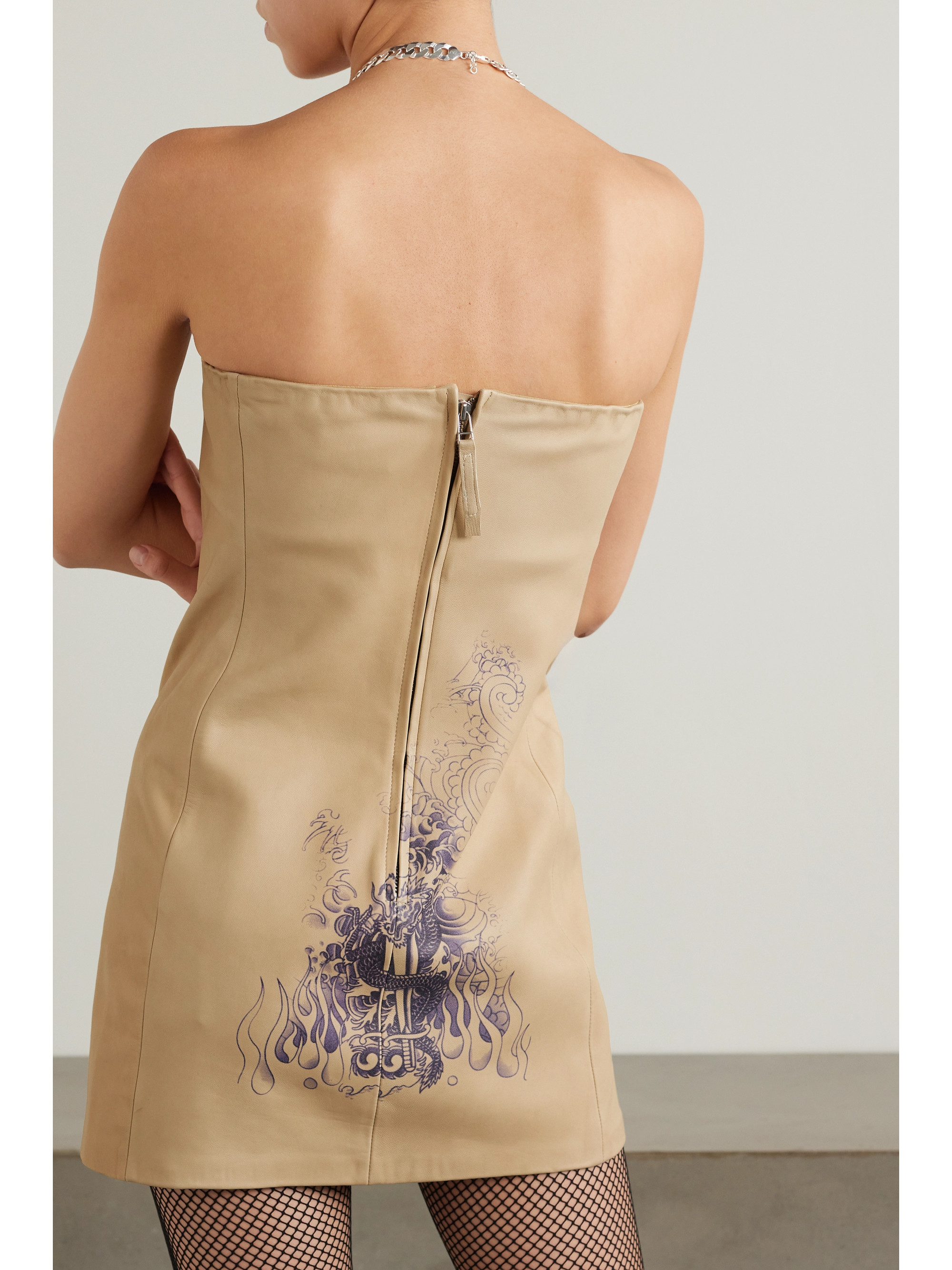 Jean Paul Gaultier Strapless printed leather mini dress