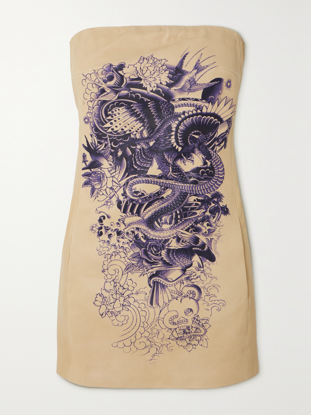 Jean Paul Gaultier - Strapless Printed Leather Mini Dress - Neutrals