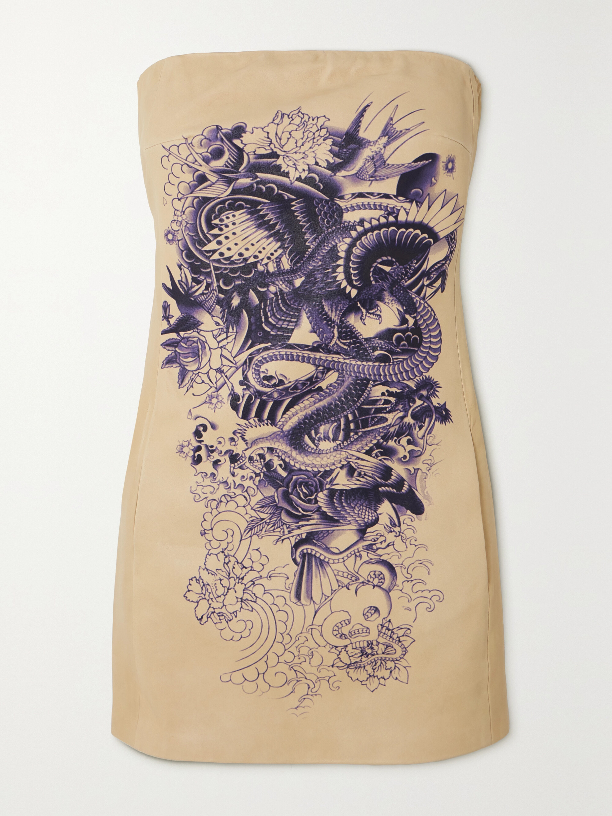 Jean Paul Gaultier Strapless printed leather mini dress