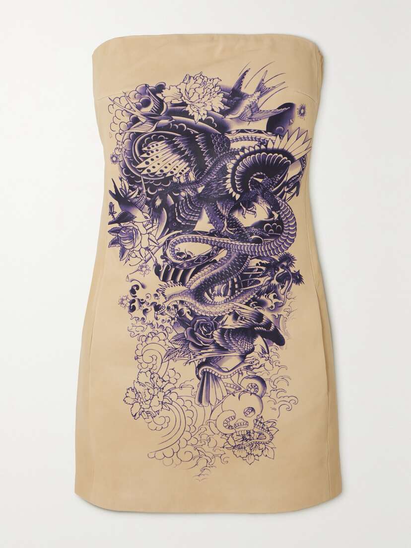 Jean Paul Gaultier Strapless Printed Leather Mini Dress
