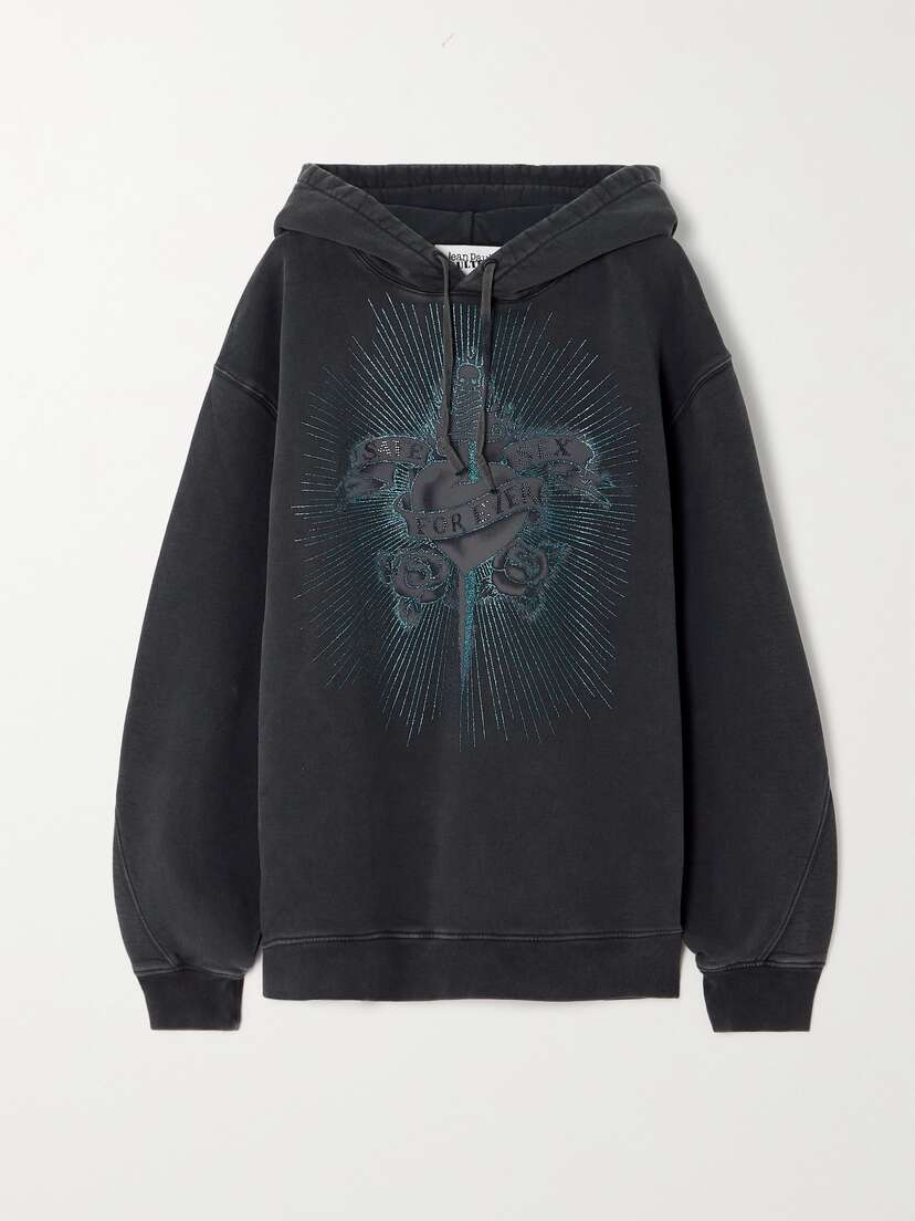 Jean Paul Gaultier Oversized Printed Embellished Cotton-jersey Hoodie - x large