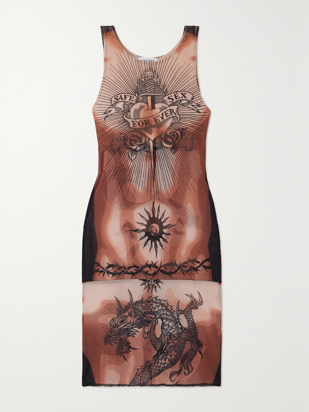 Jean Paul Gaultier - Printed Tulle Mini Dress - Neutrals