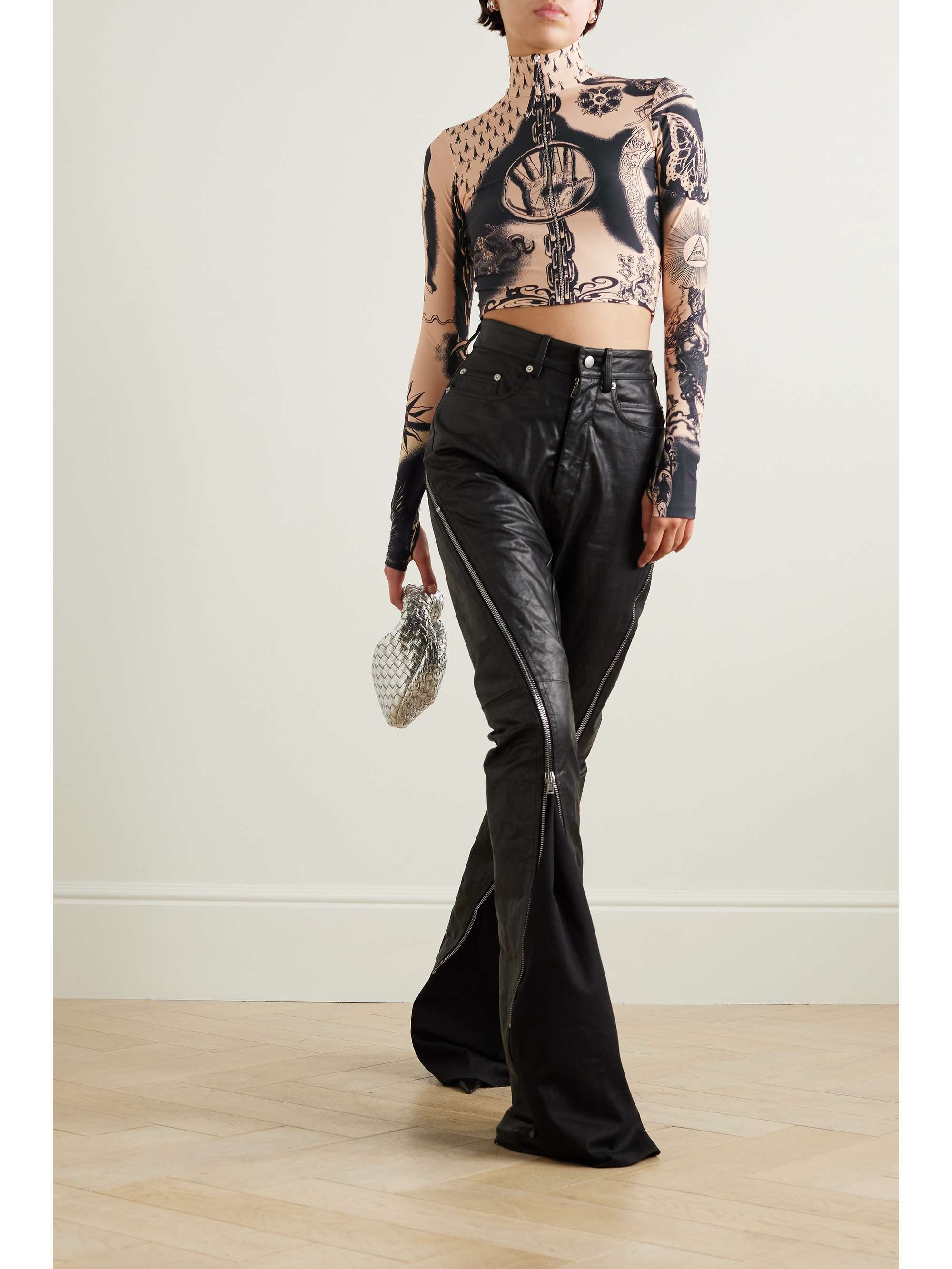 JEAN PAUL GAULTIER Cropped printed stretch-jersey mock-neck top |  NET-A-PORTER