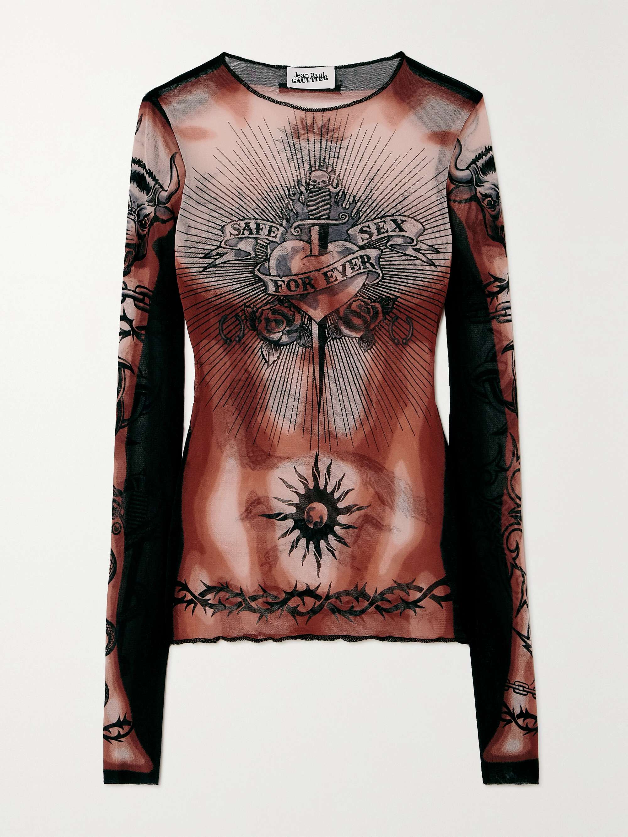 JEAN PAUL GAULTIER Trompe l'œil printed stretch-tulle top