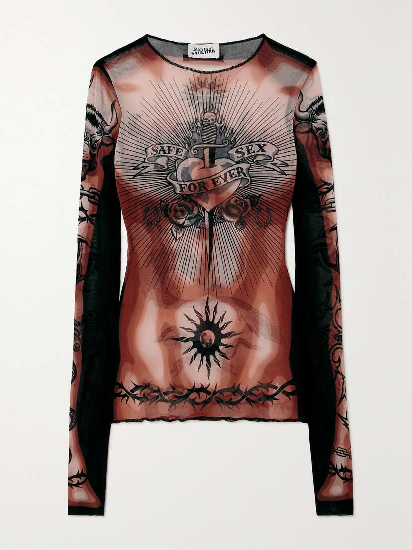 Jean Paul Gaultier Trompe L'œil Printed Stretch-tulle Top - x large