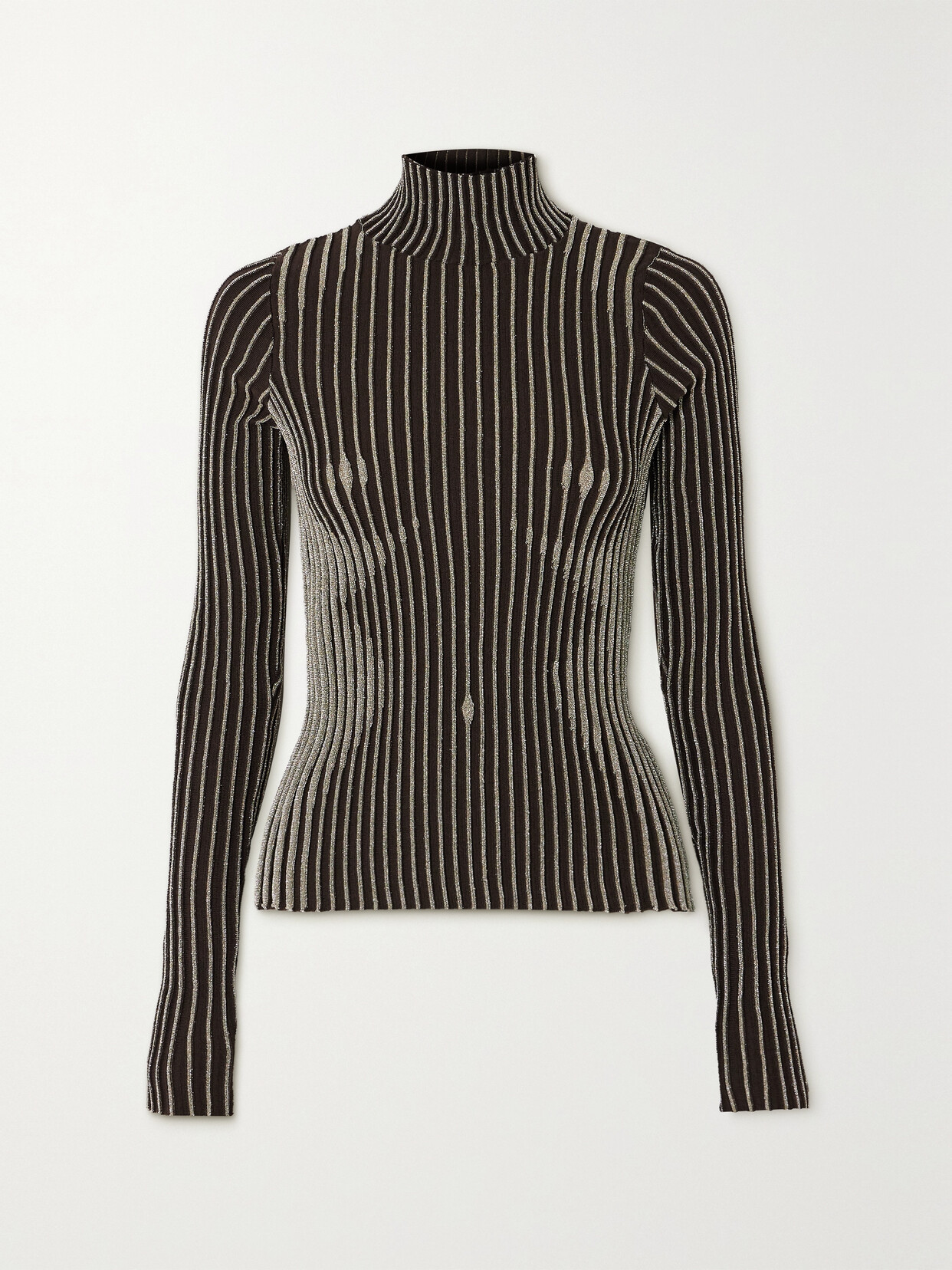 Jean Paul Gaultier Metallic-striped Wool-blend Jumper In Brown