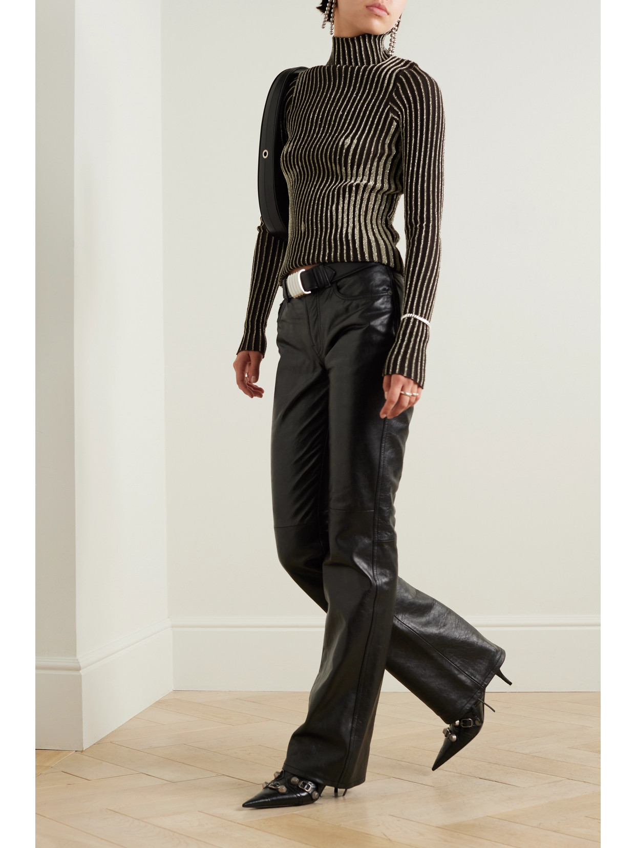 Jean Paul Gaultier Metallic-striped Wool-blend Jumper In Brown 