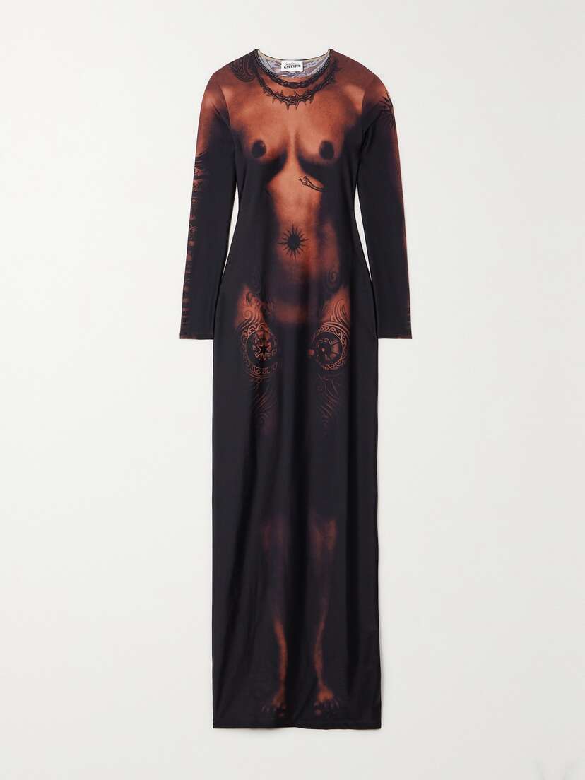 Jean Paul Gaultier Printed Stretch-satin Jersey Maxi Dress