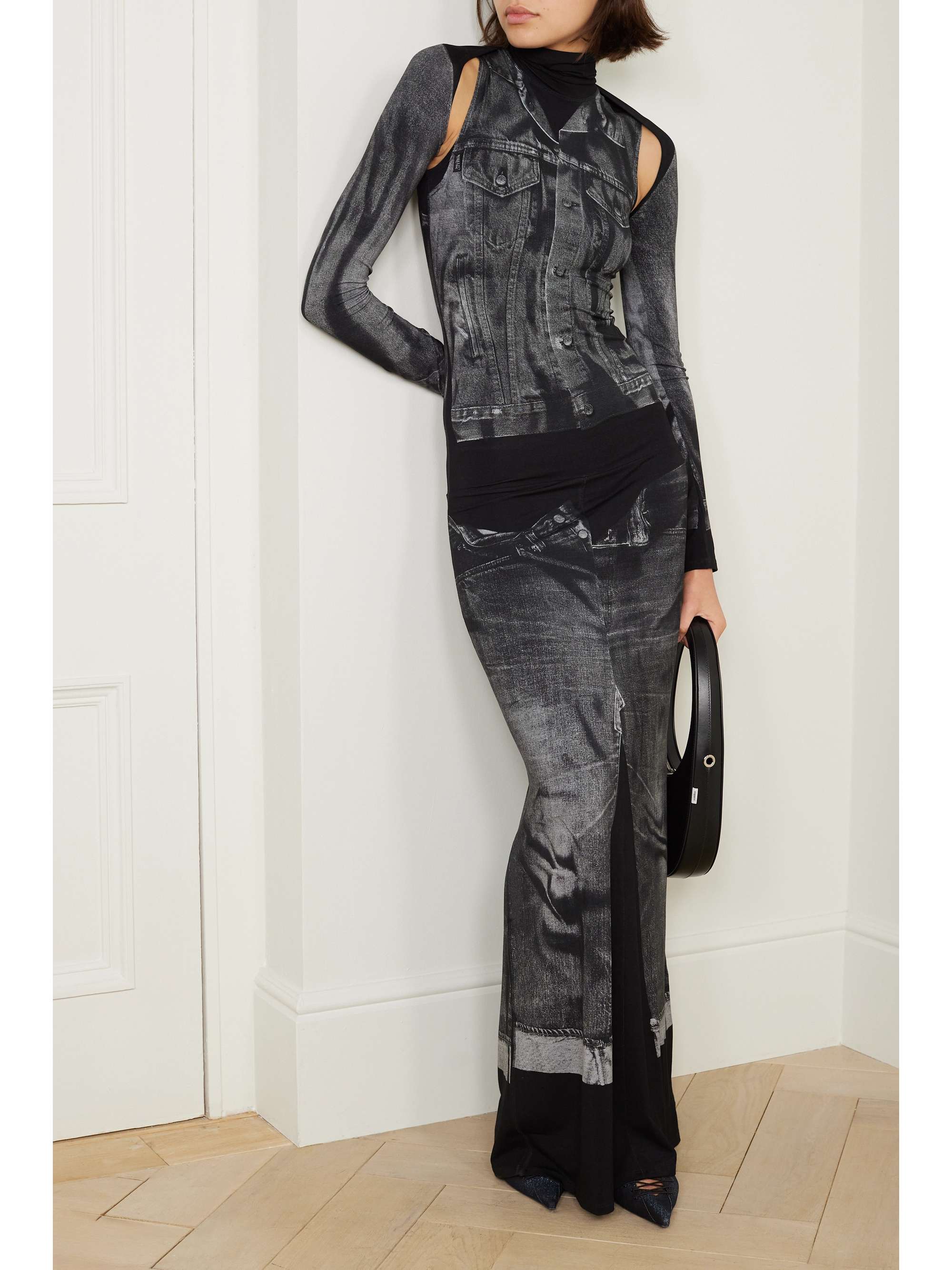 Trompe l'oeil printed stretch-jersey turtleneck maxi dress