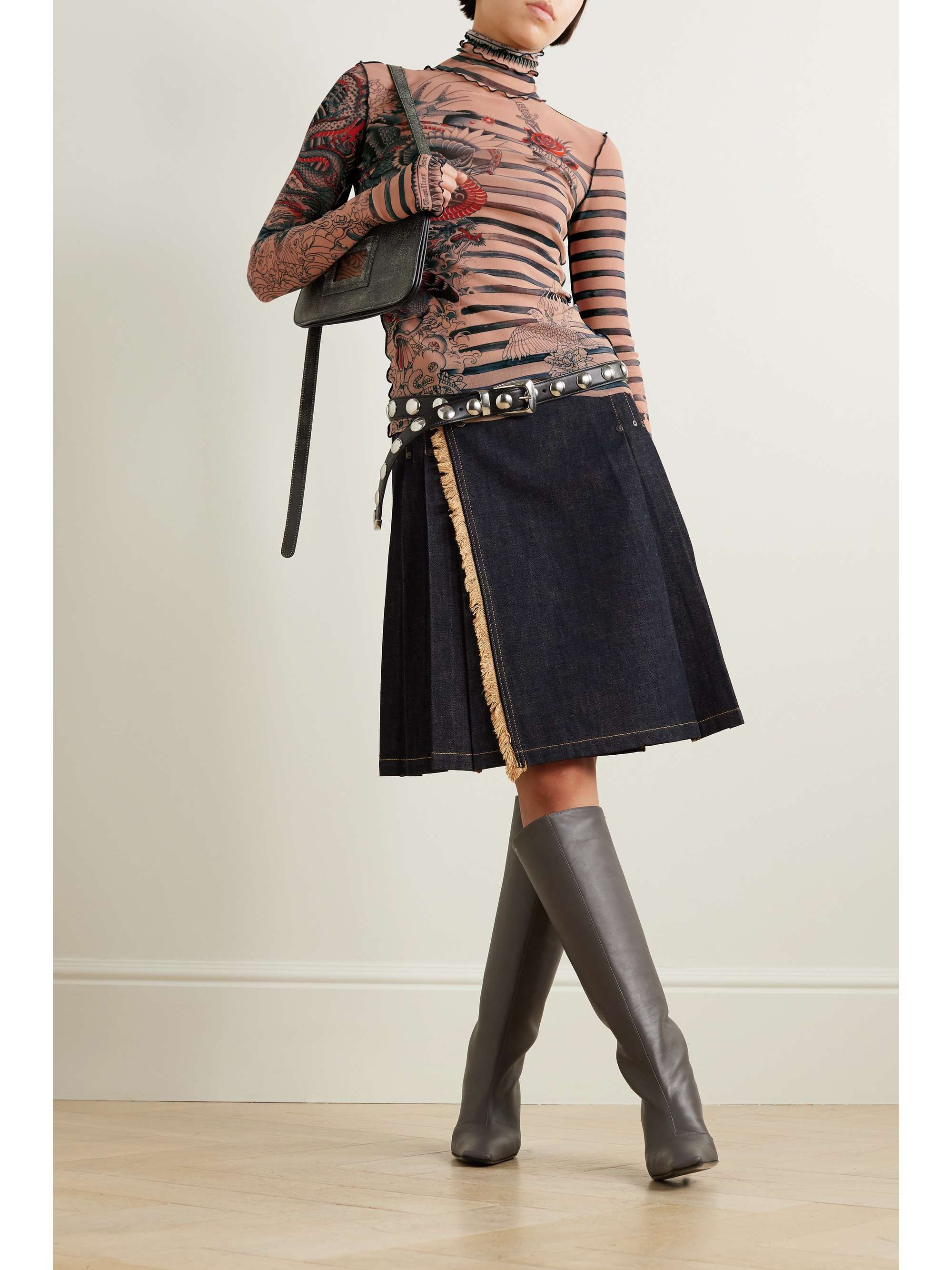 【良好品】 JEAN PAUL GAULTIER Printed tulle turtleneck top | NET-A-PORTER トップス