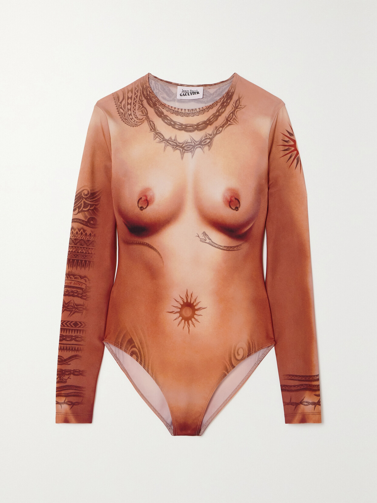 JEAN PAUL GAULTIER TROMPE L'OEIL PRINTED STRETCH-JERSEY BODYSUIT