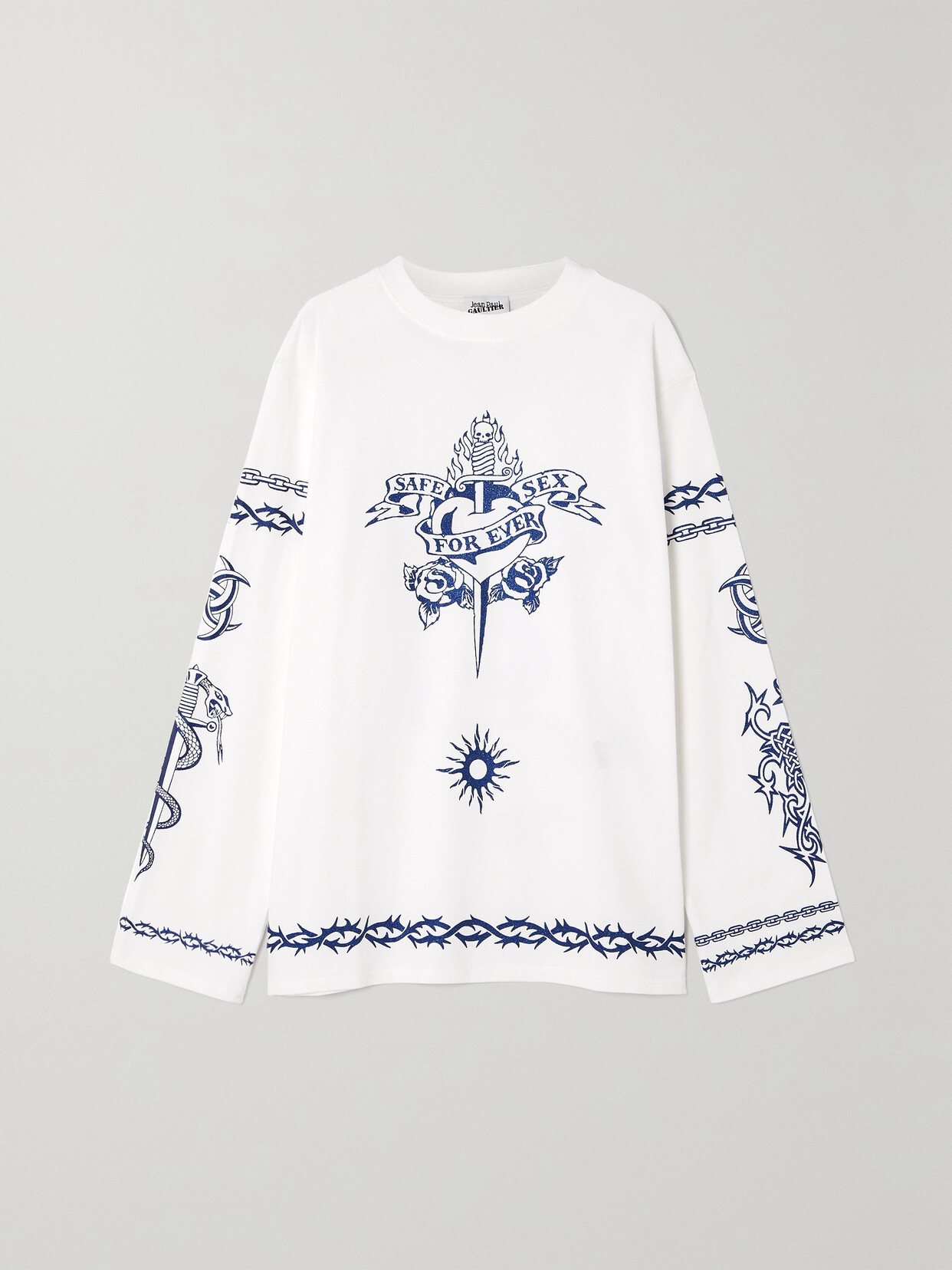 Shop Jean Paul Gaultier Printed Glittered Cotton-jersey T-shirt In White