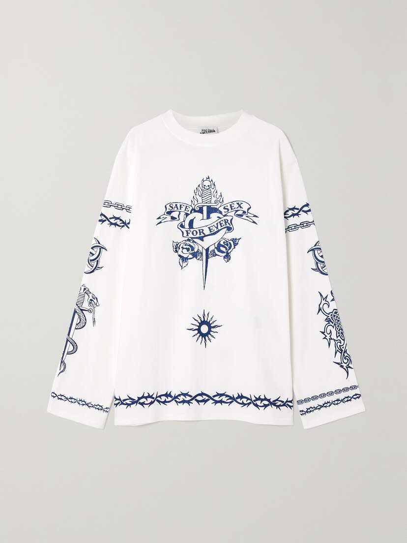 Jean Paul Gaultier Printed Glittered Cotton-jersey T-shirt - x large