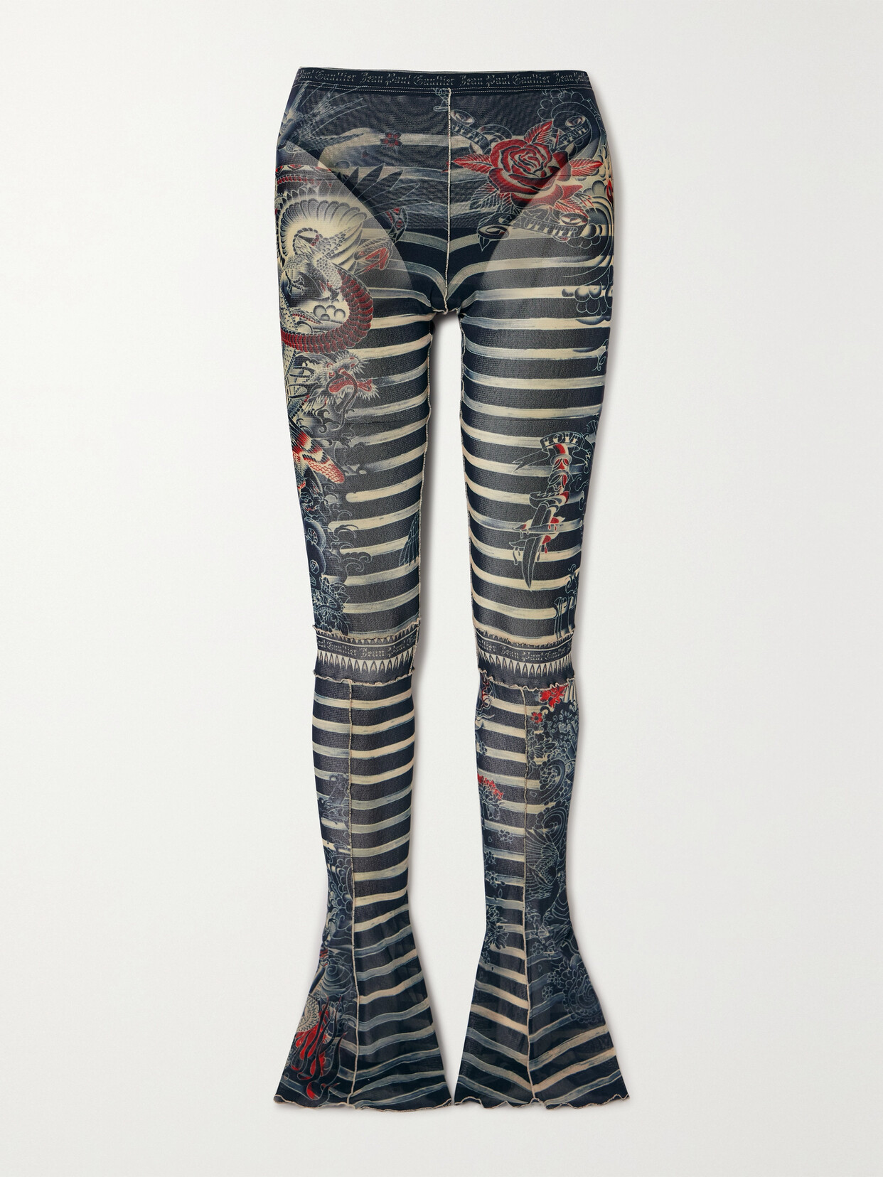 Jean Paul Gaultier - Printed Tulle Boot-cut Pants - Blue