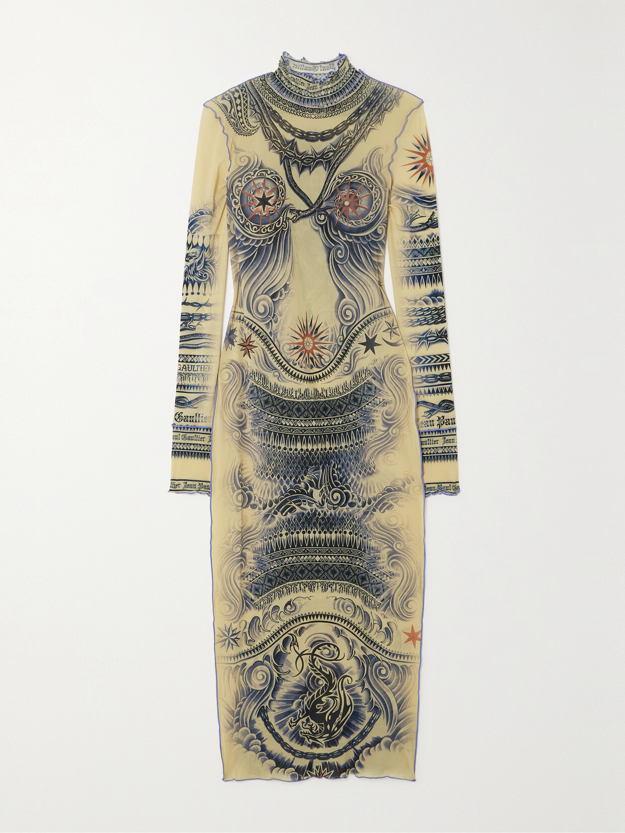 Jean Paul Gaultier Printed Stretch-tulle Midi Dress - Neutrals