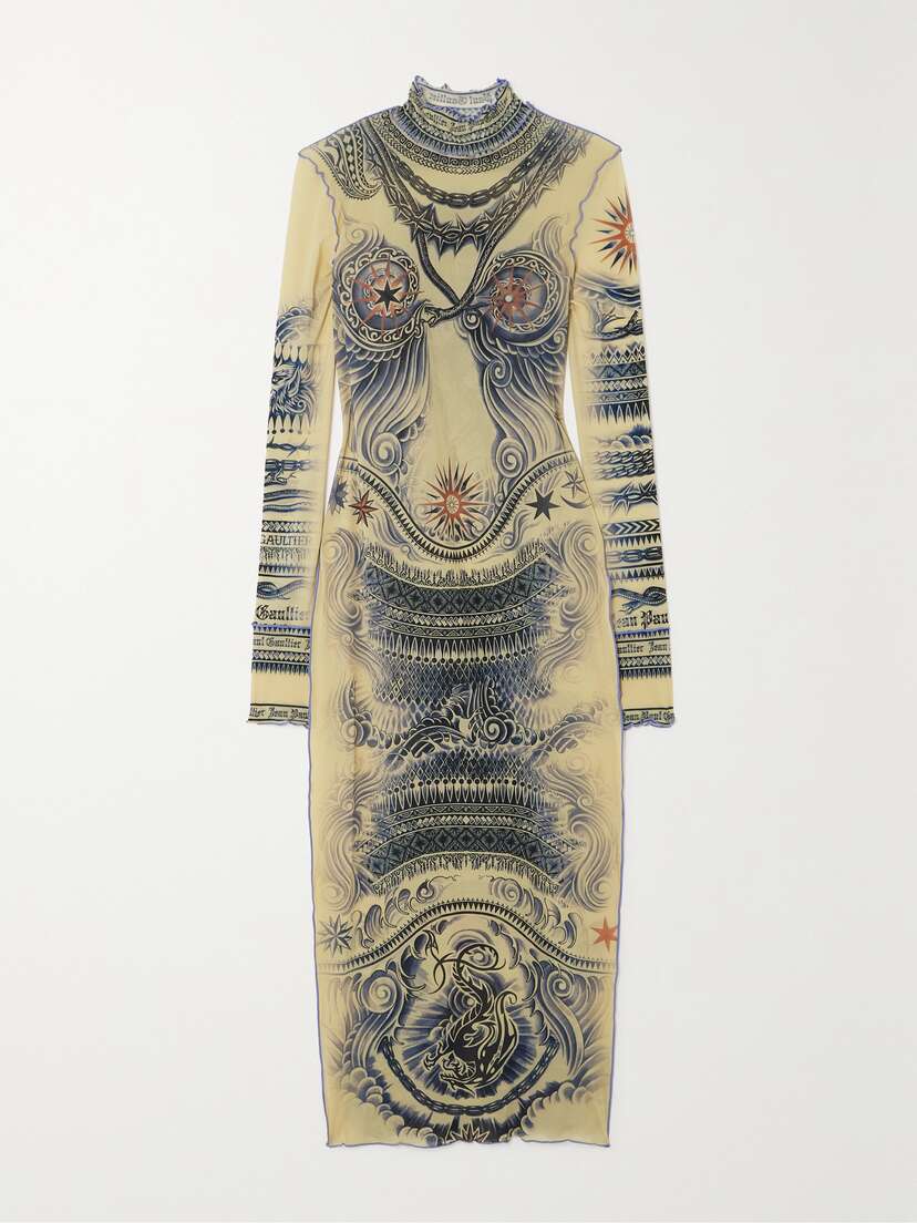Jean Paul Gaultier Printed Stretch-tulle Midi Dress