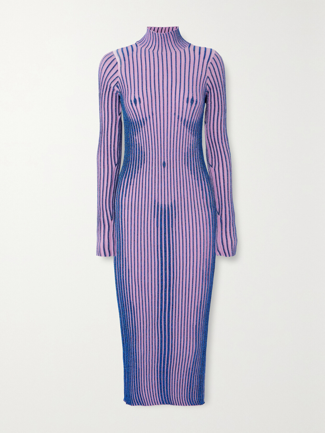 Jean Paul Gaultier Ribbed Metallic Merino Wool-blend Midi Dress - Pink