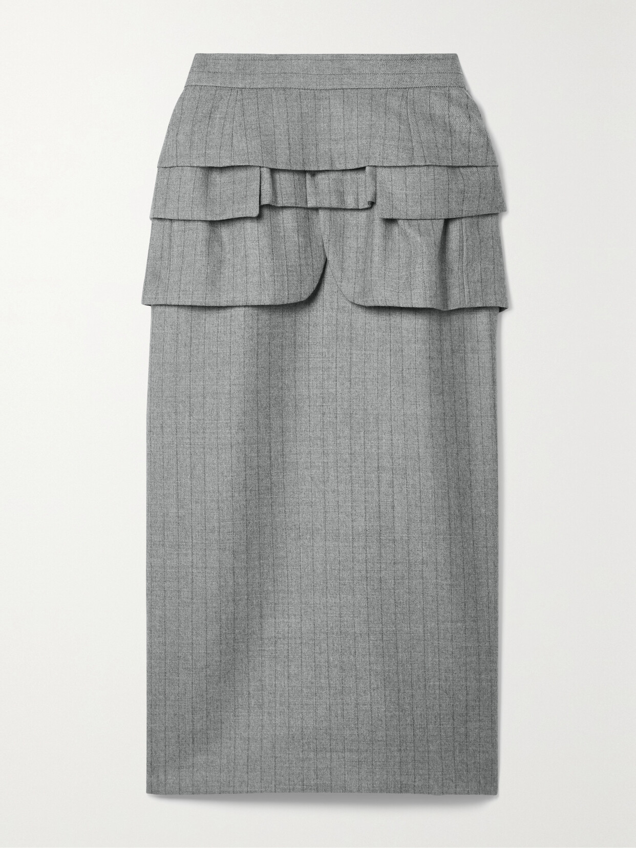 Sacai - Ruffled Pinstriped Wool Midi Skirt - Gray