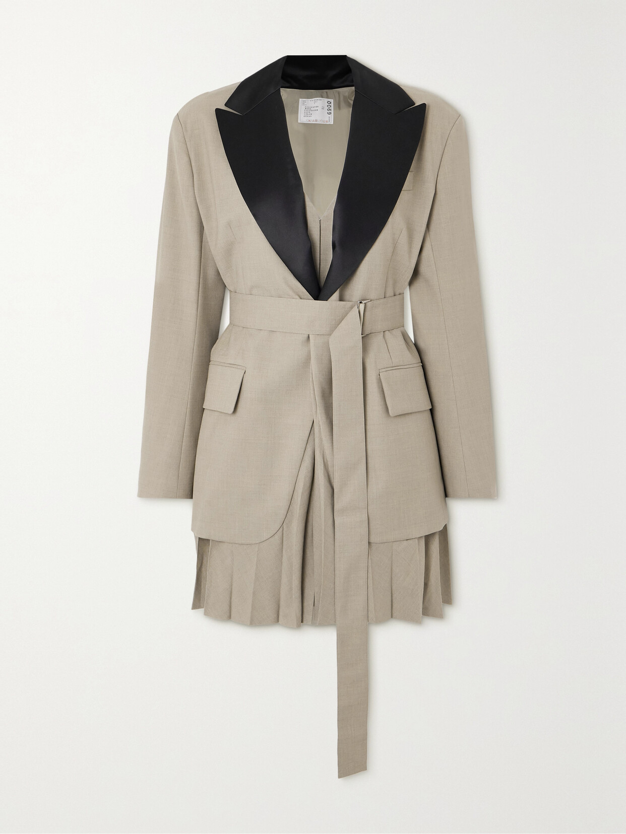 Sacai - Belted Satin-trimmed Woven Blazer - Neutrals