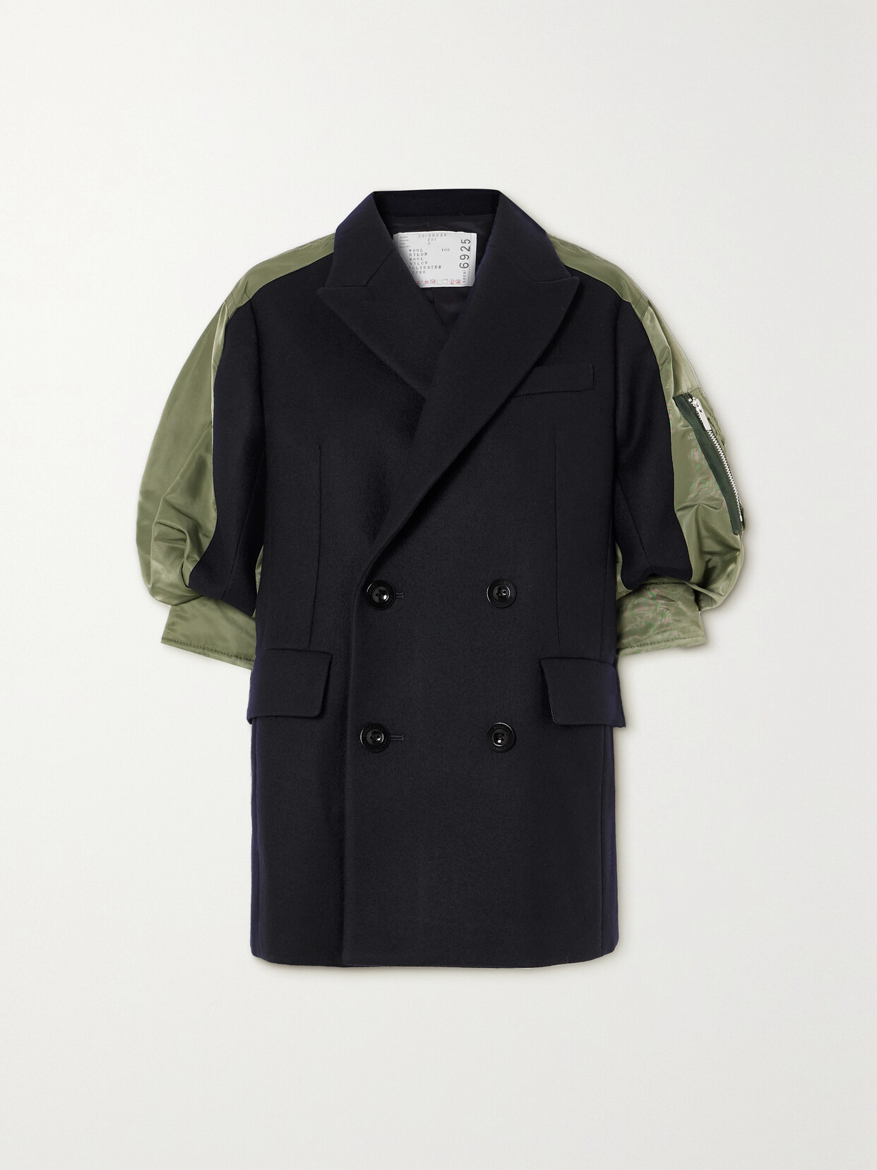 Sacai - Double-breasted Shell-paneled Melton Wool Jacket - Blue