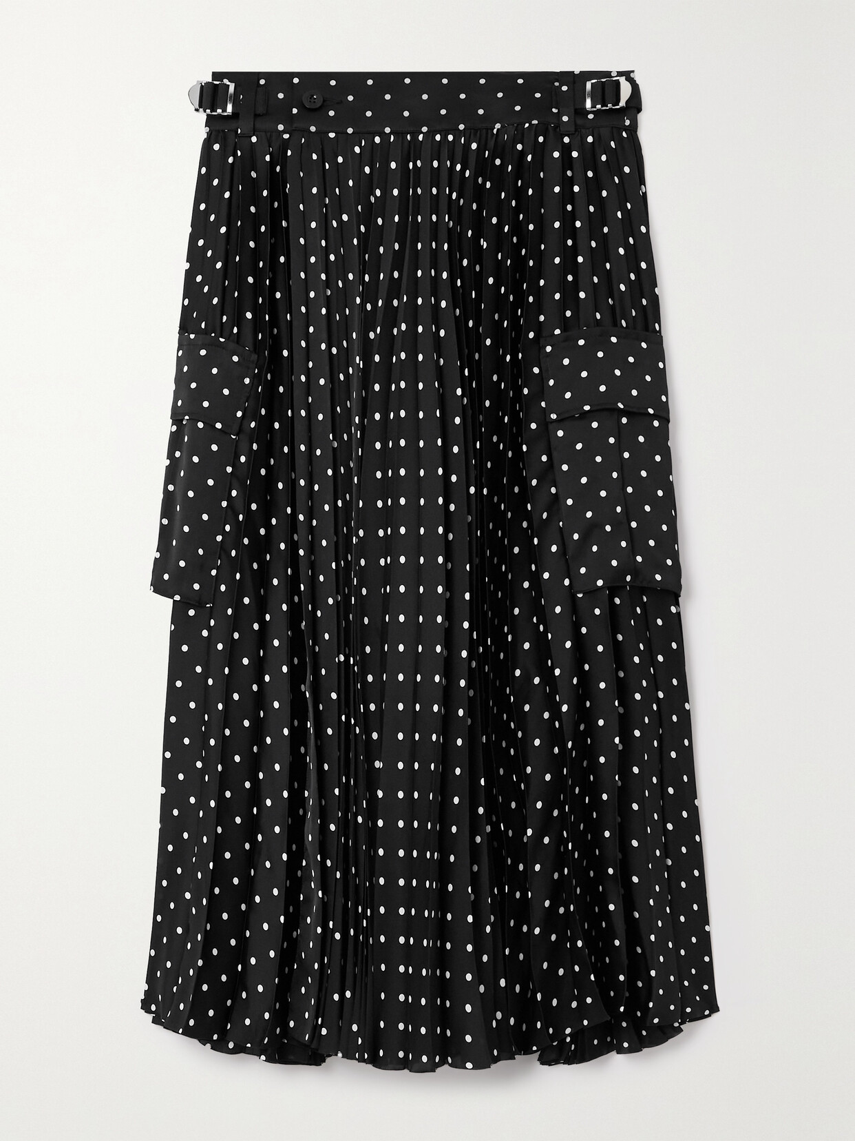 Sacai - Pleated Polka-dot Satin Midi Wrap Skirt - Black