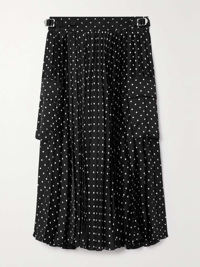 Sacai Pleated Polka-dot Satin Midi Wrap Skirt