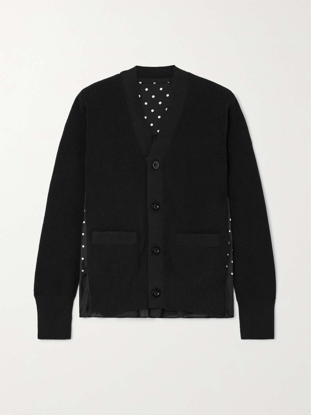 Sacai - Pleated Polka-dot Satin And Cotton-blend Cardigan - Black