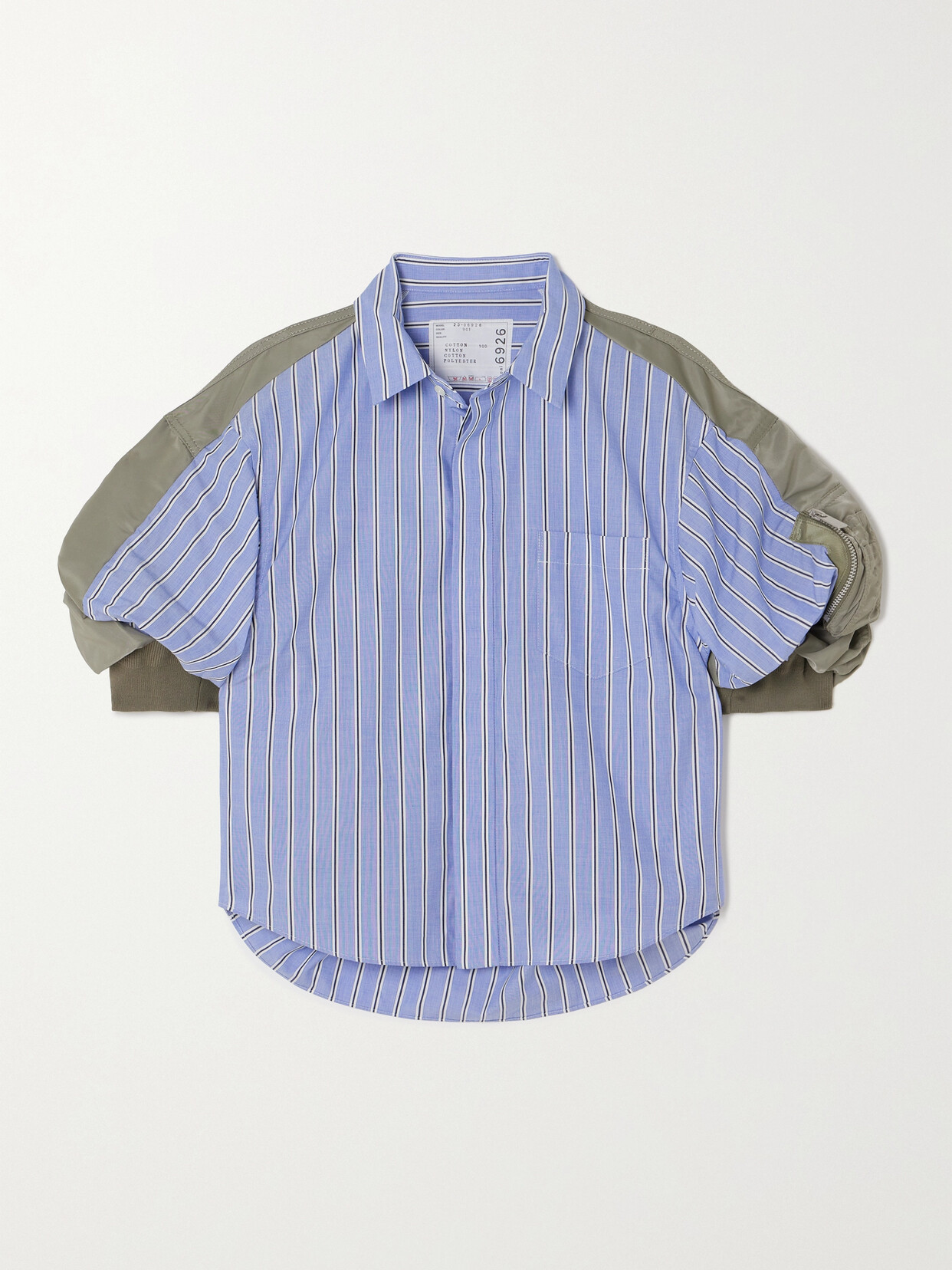 Sacai - Paneled Shell And Striped Cotton-poplin Shirt - Blue