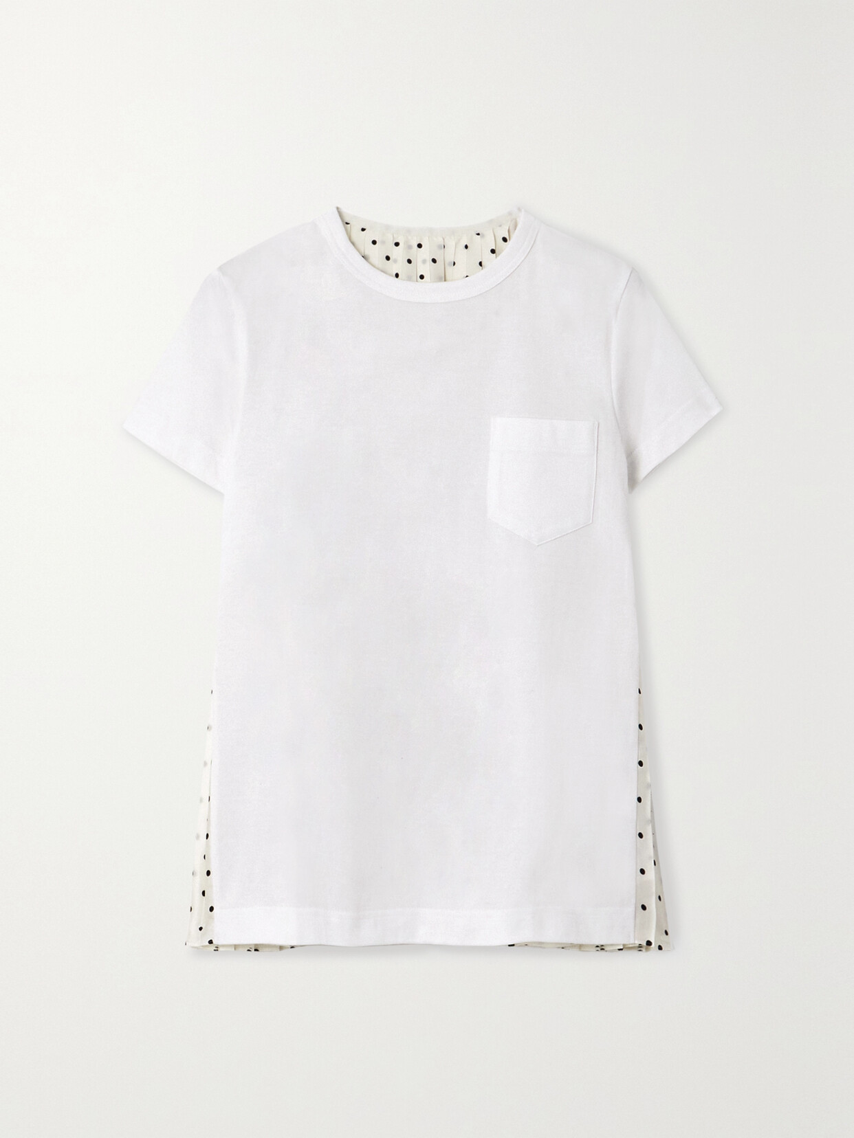 Sacai - Pleated Polka-dot Crepe And Cotton-jersey T-shirt - White