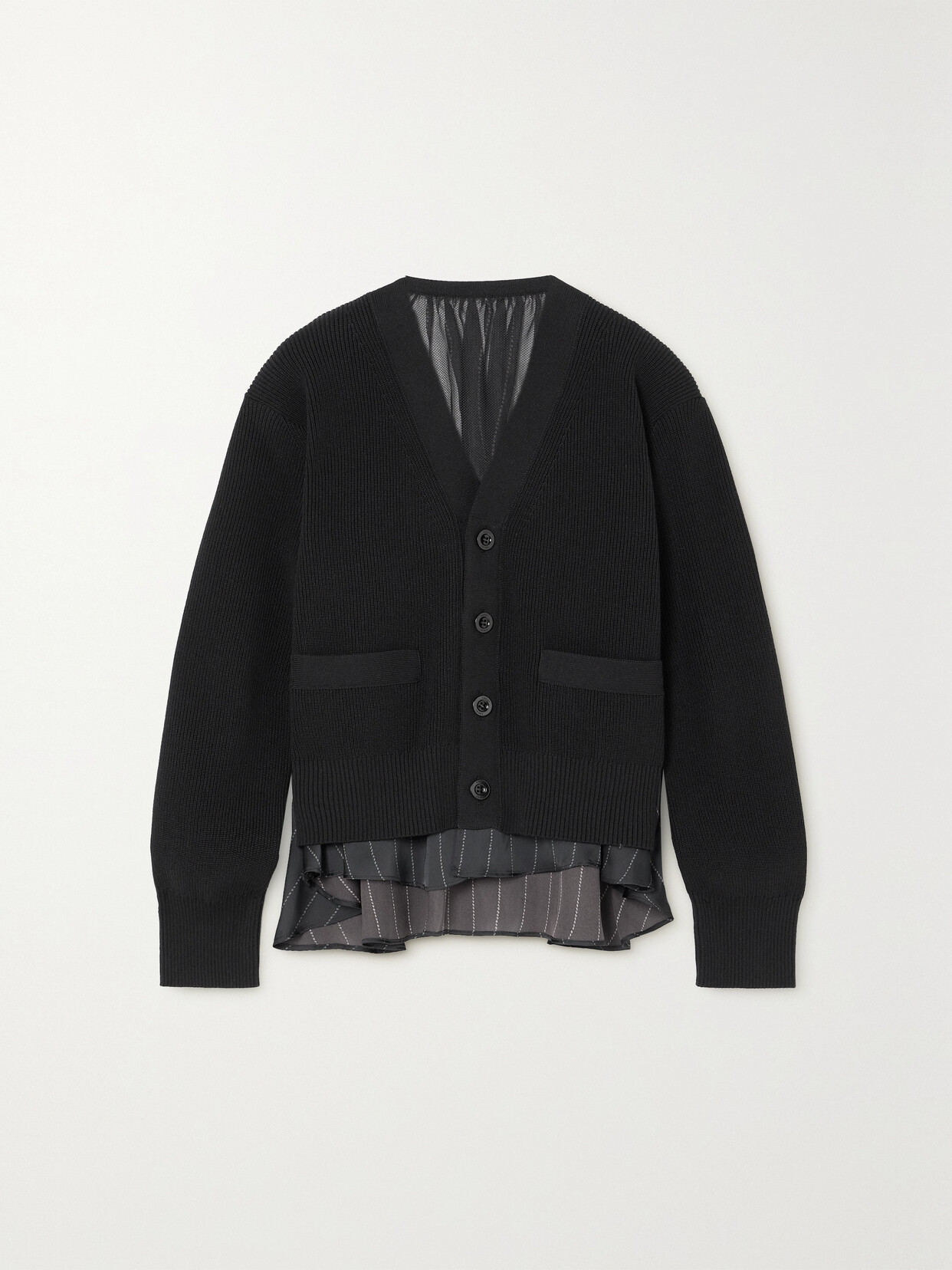 Sacai - Cotton-blend, Chiffon And Pinstriped Satin Cardigan - Black