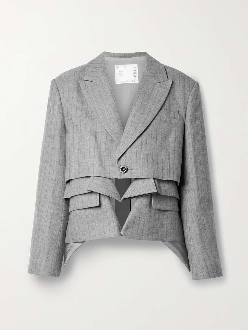 Sacai Layered Pinstriped Wool-twill Blazer