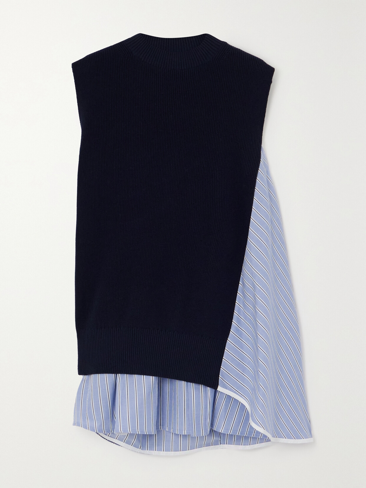 Sacai - Layered Cotton-blend And Striped Cotton-poplin Mini Dress - Blue