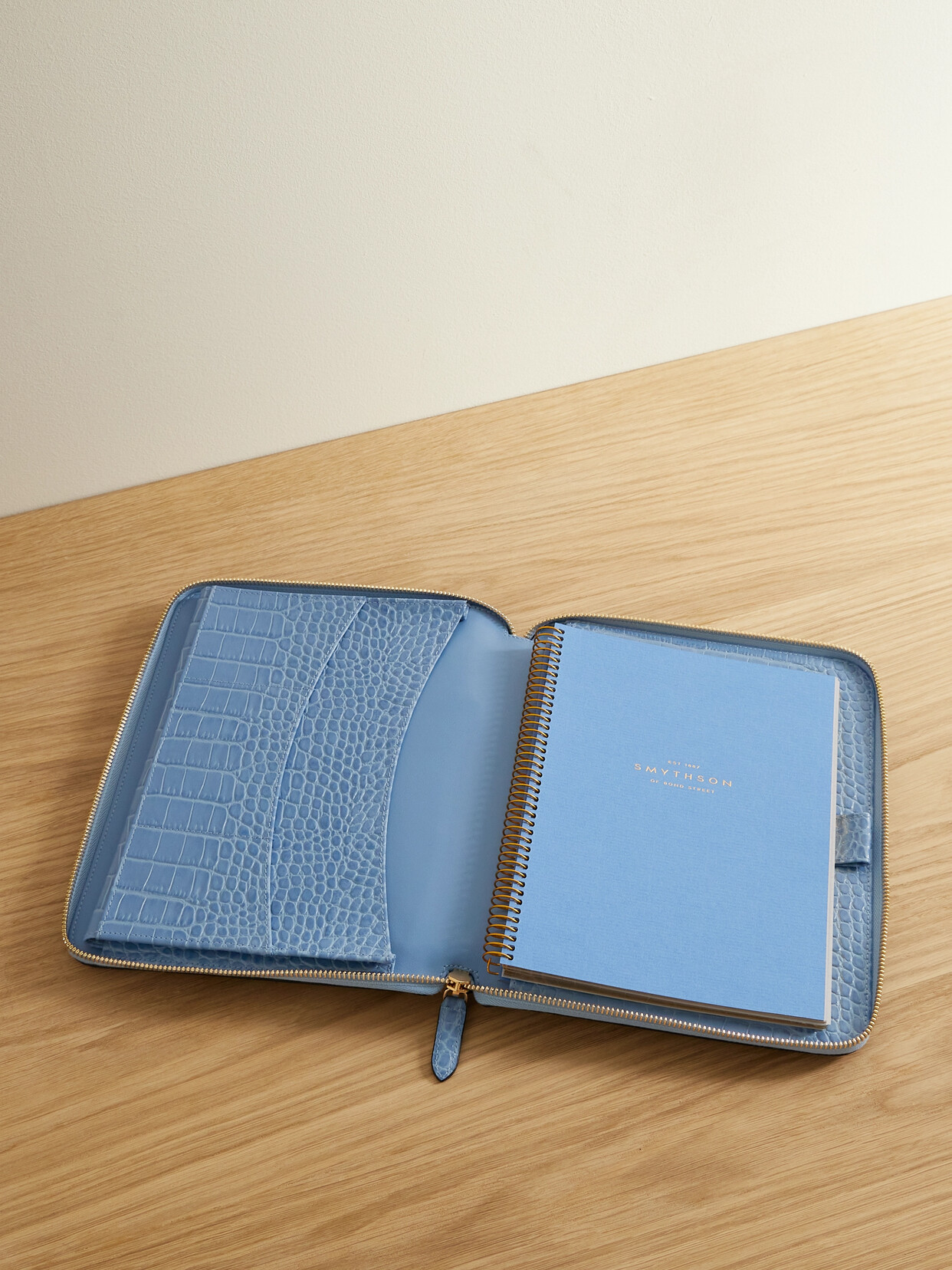 Smythson - Mara Croc-effect Leather Writing Folder - Blue