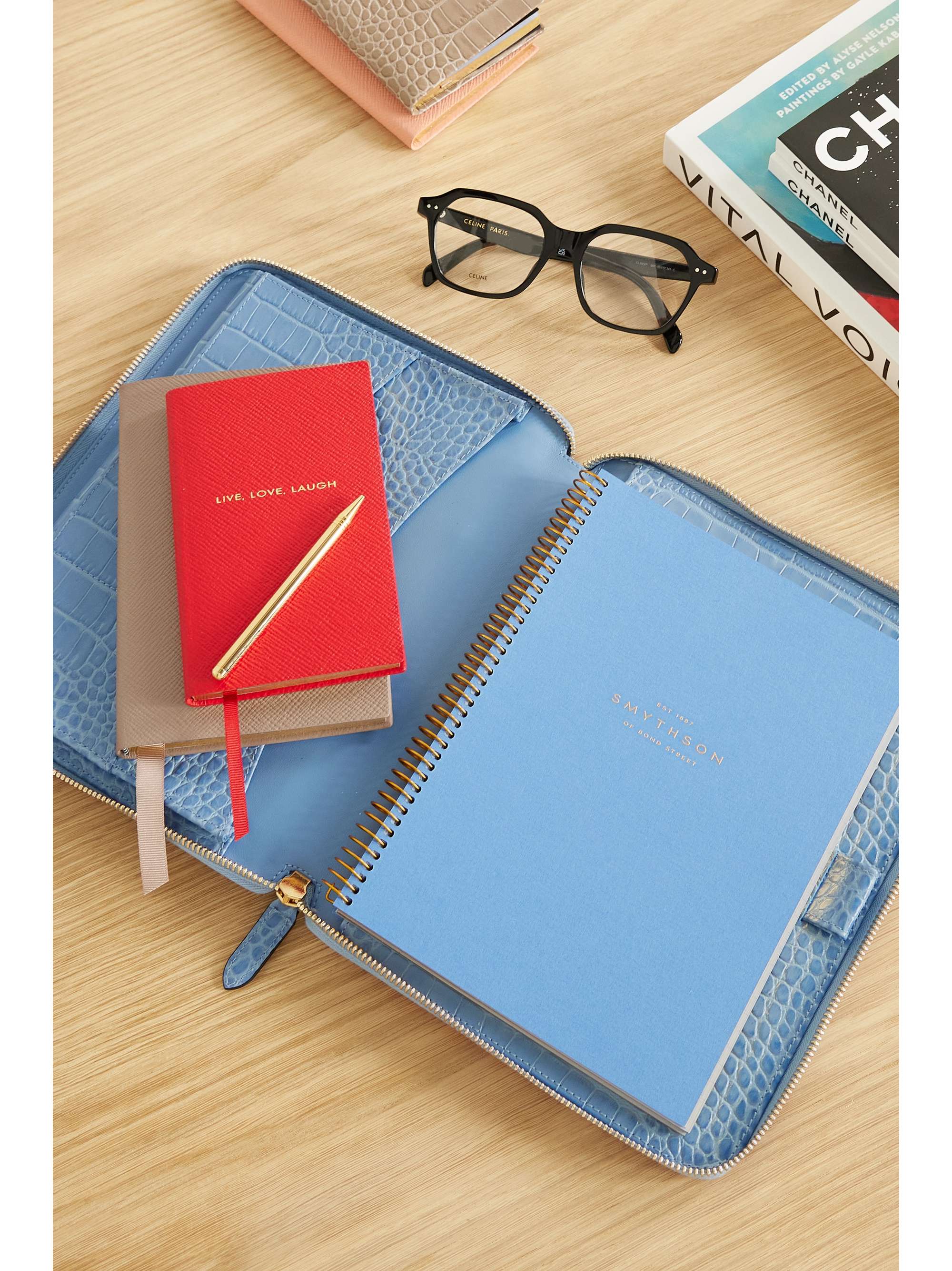 Smythson Soho Logo Embossed Notepad in Nile Blue