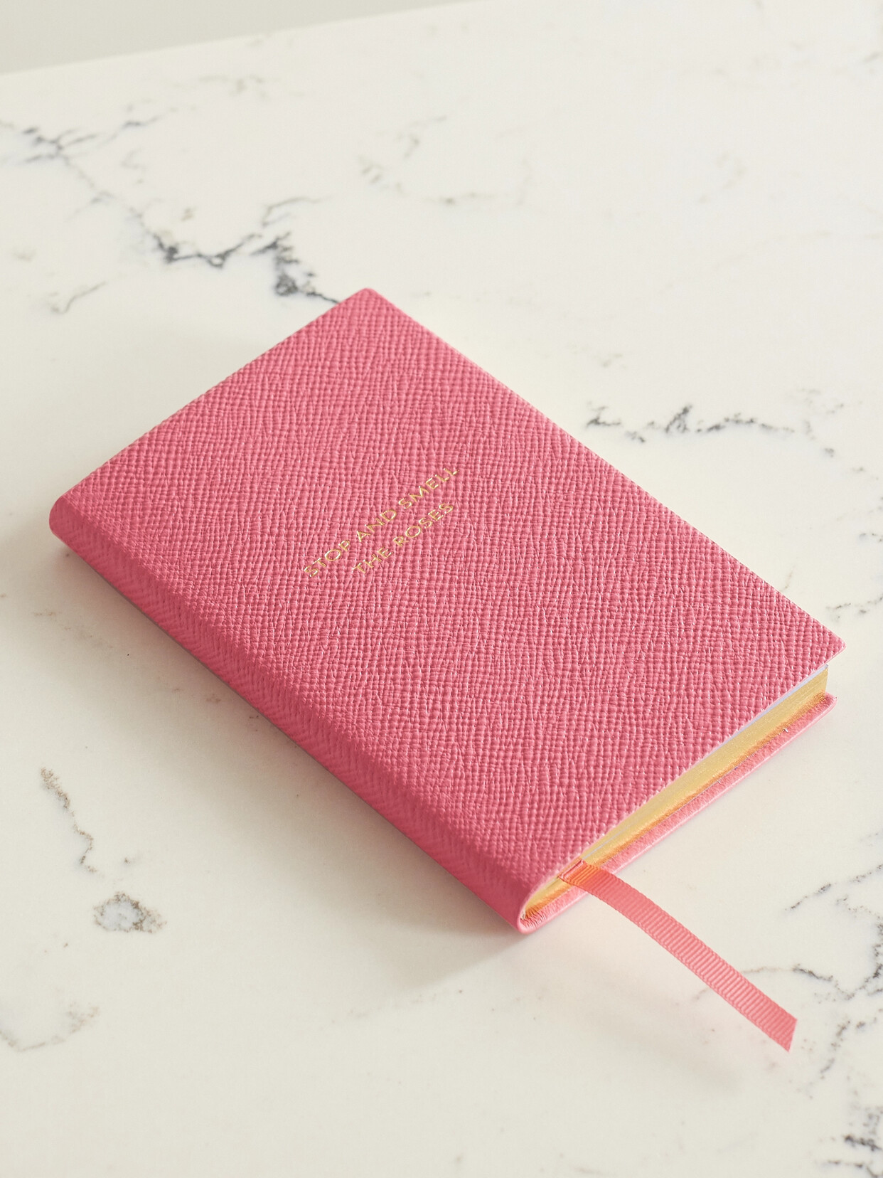 Smythson - Panama Stop And Smell The Roses Textured-leather Notebook - Pink