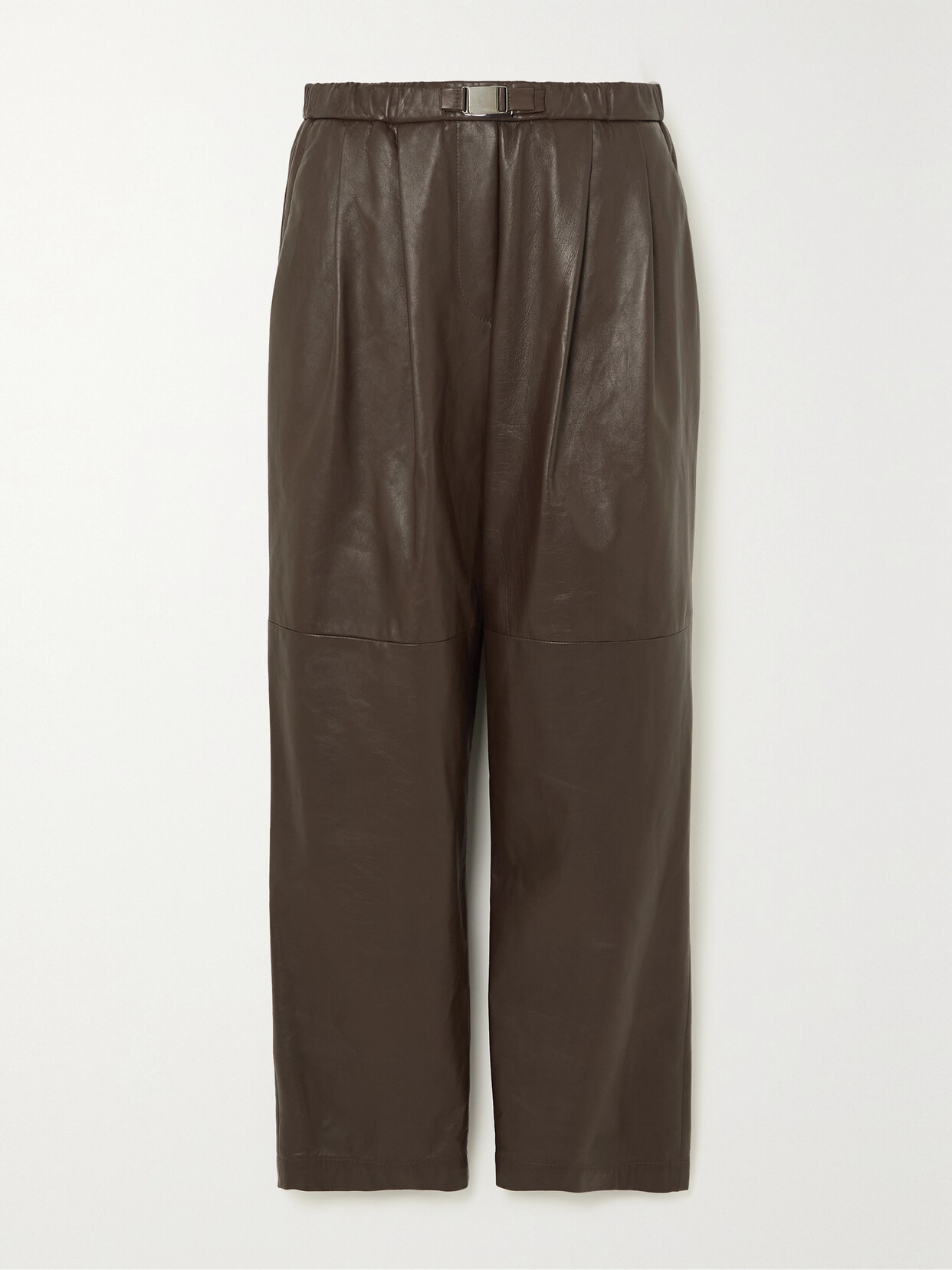 Brunello Cucinelli Belted Leather Tapered Pants - Brown