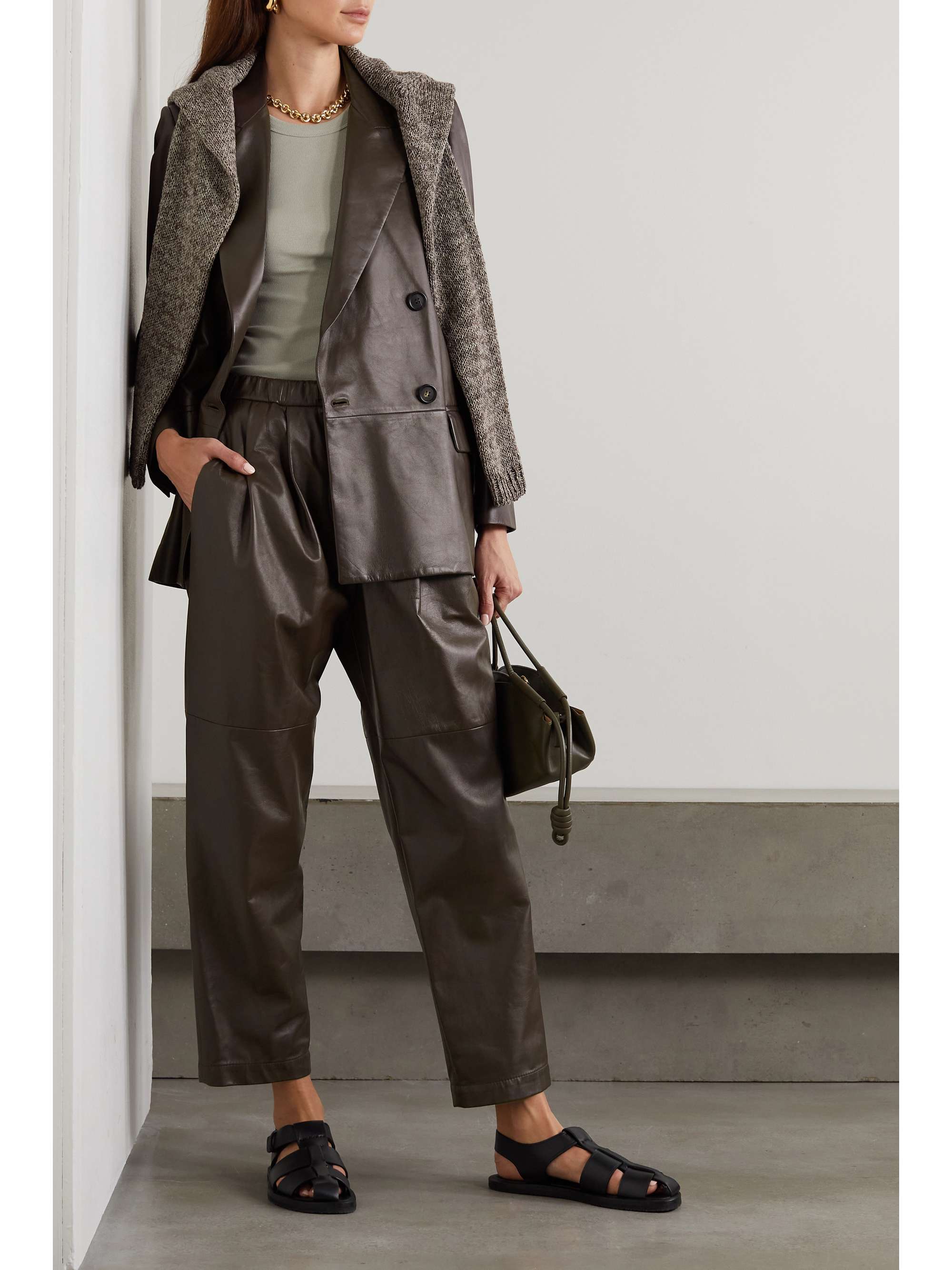 BRUNELLO CUCINELLI Belted leather tapered pants | NET-A-PORTER