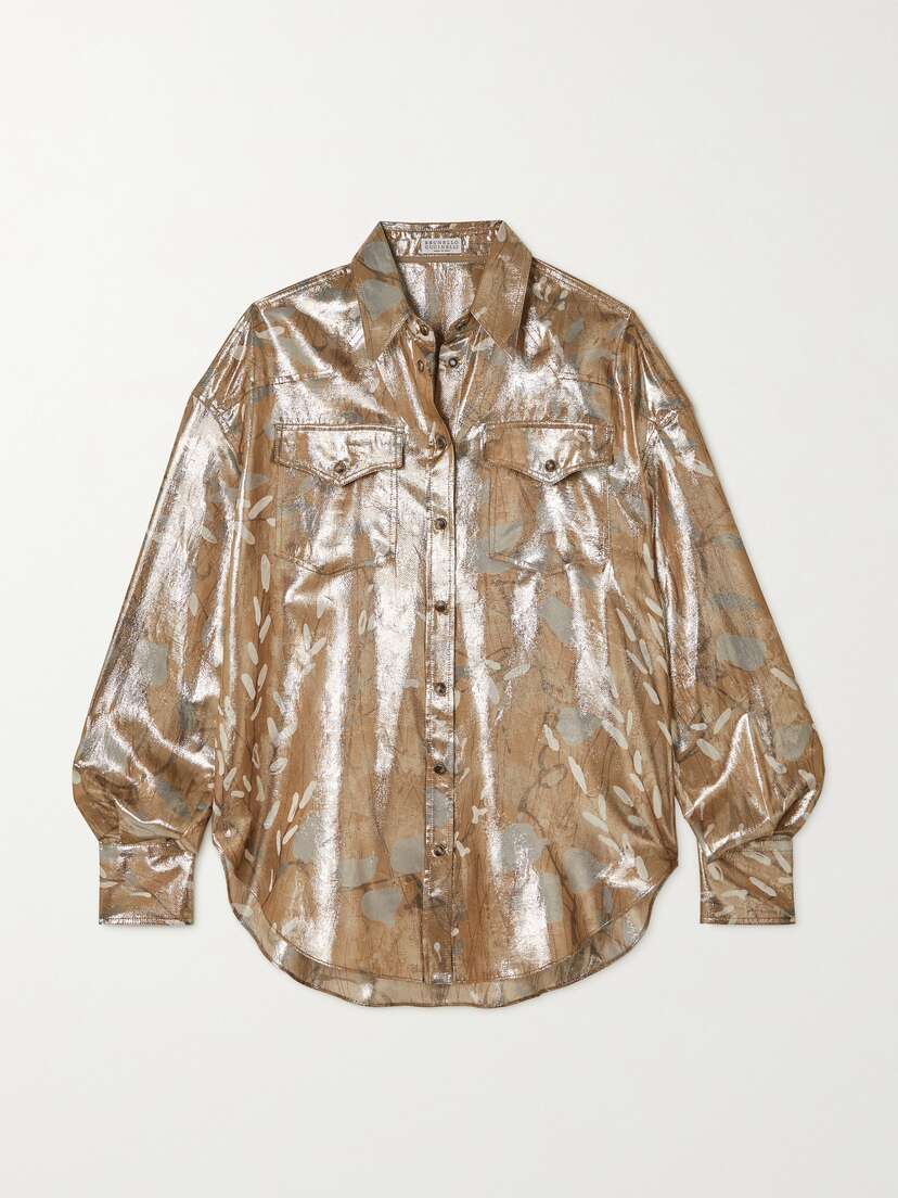 Brunello Cucinelli Printed Metallic Silk-blend Shirt