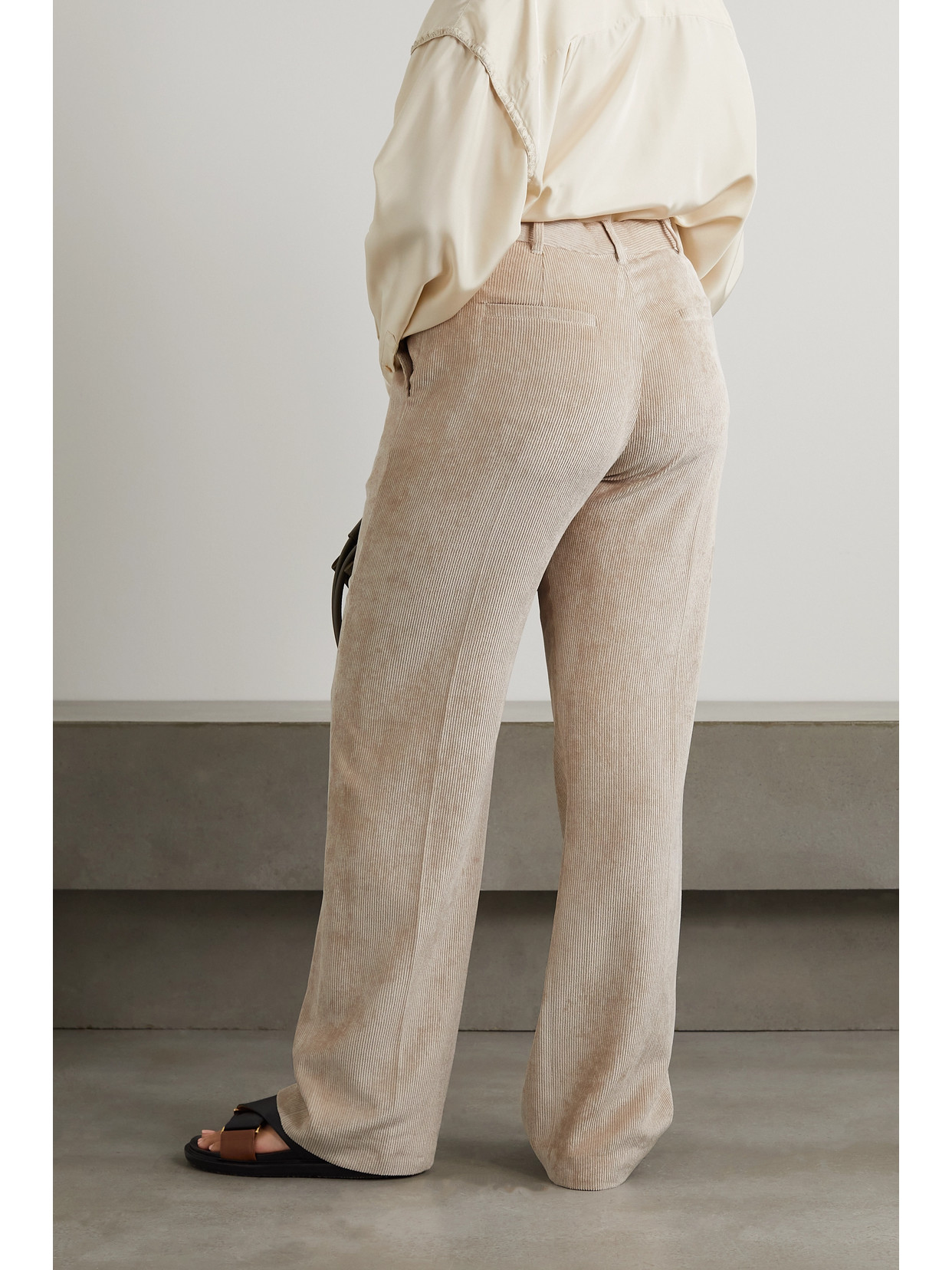 Brunello Cucinelli Loose Straight-leg Corduroy Pants With Single Pleat In Neutrals